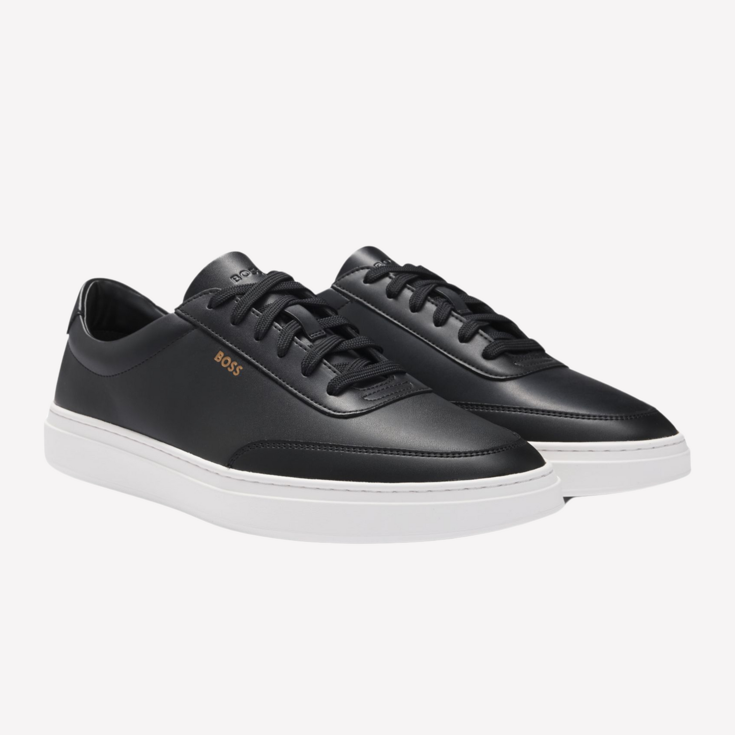 Hugo Boss Men Coated Leather Trainers - Black