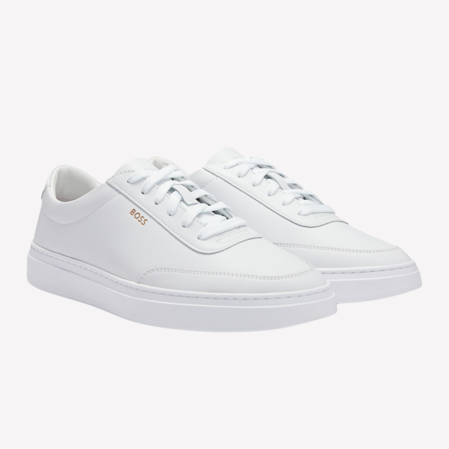Hugo Boss Men Coated Leather Trainers - White