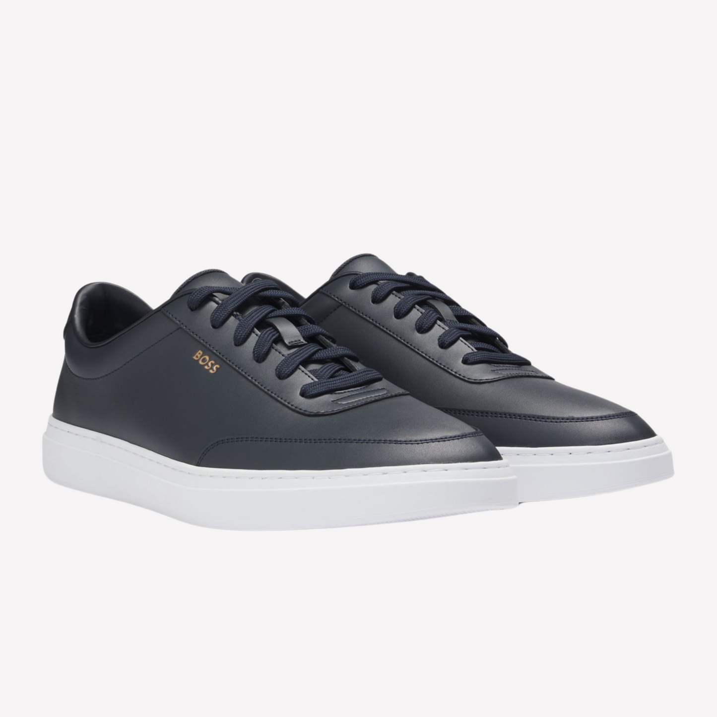Hugo Boss Men Coated Leather Trainers - Dark Blue