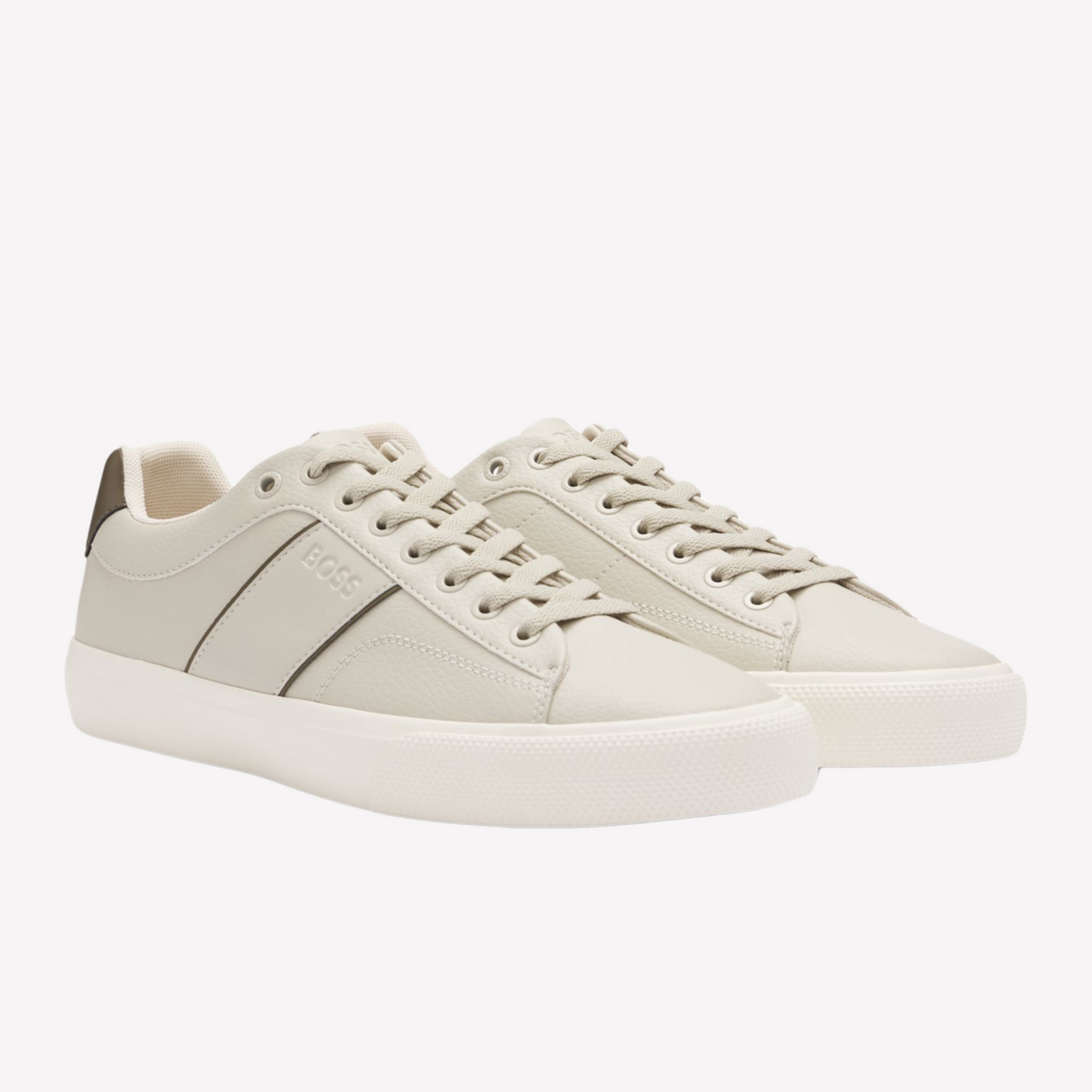 Hugo Boss Men Faux Leather Trainers - Light Beige