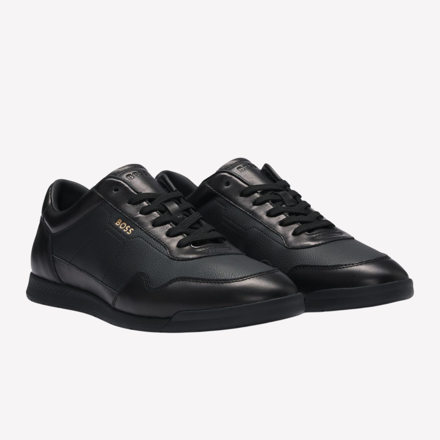 Hugo Boss Men Faux Leather Trainers Gold Tone - Black