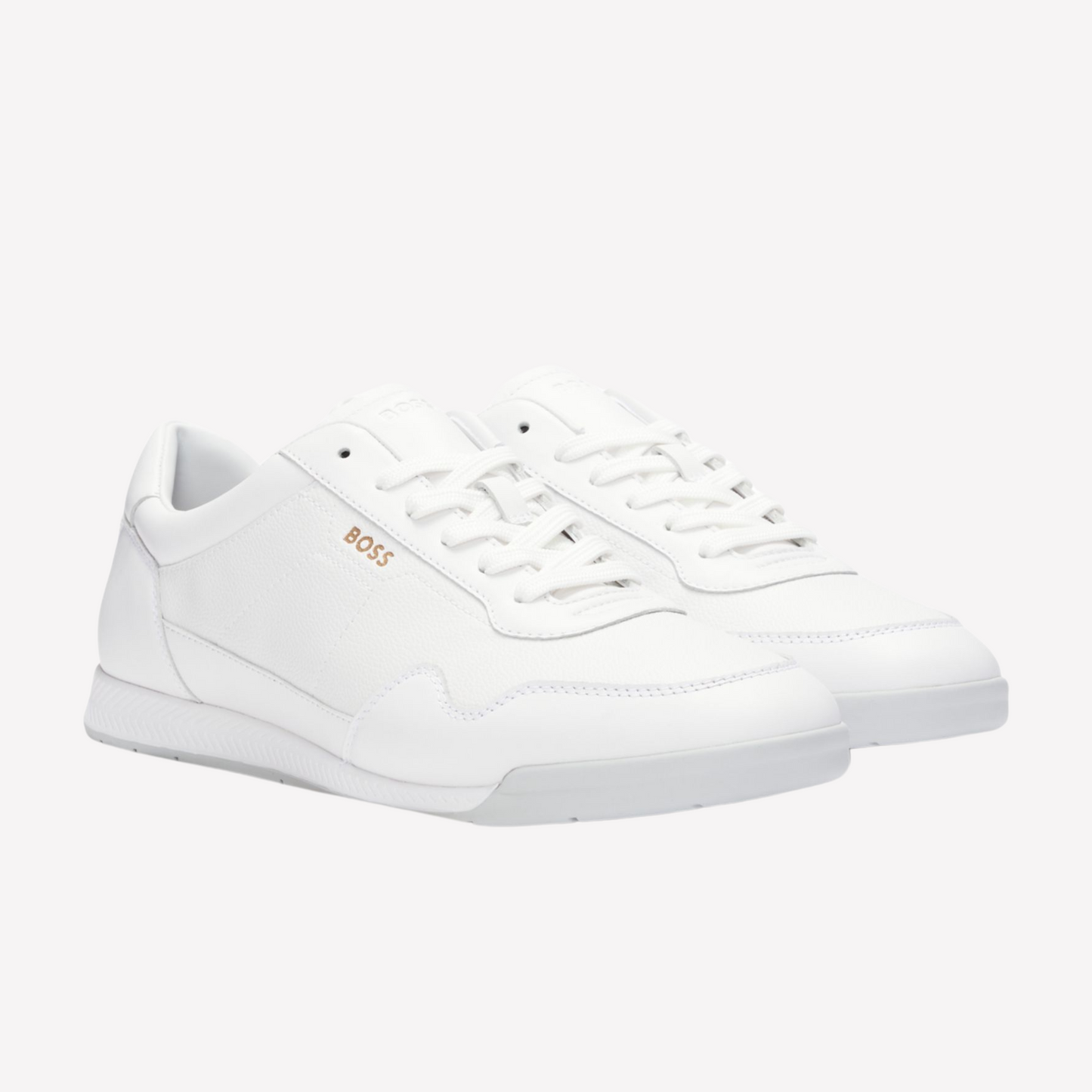 Hugo Boss Men Faux Leather Trainers Gold Tone - White