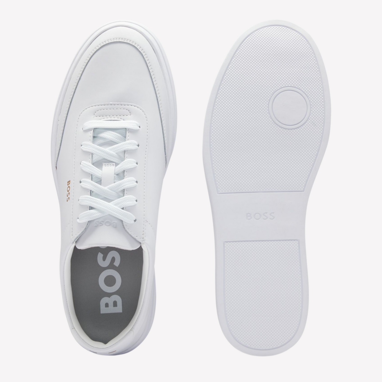 Hugo Boss Men Coated Leather Trainers - White