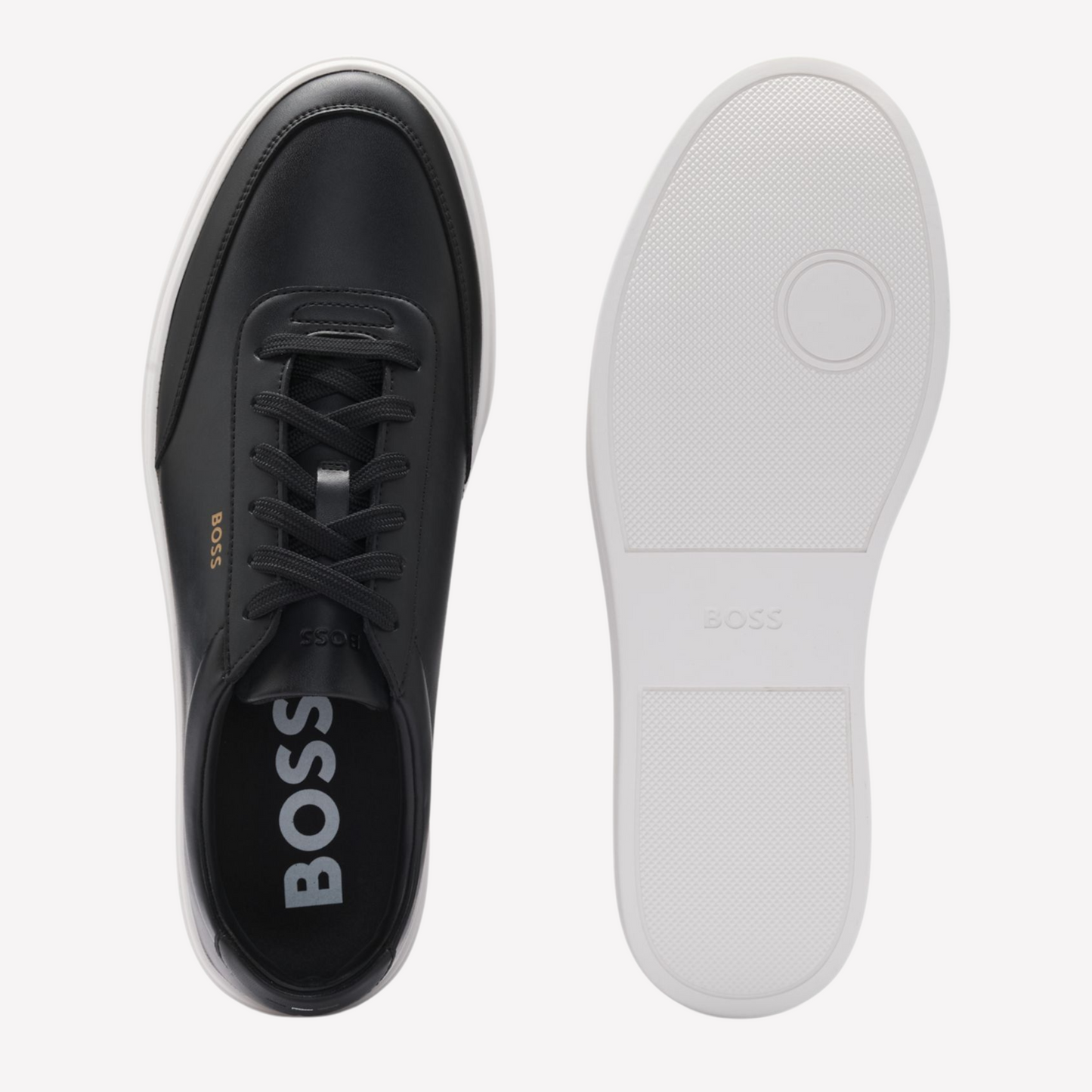 Hugo Boss Men Coated Leather Trainers - Black