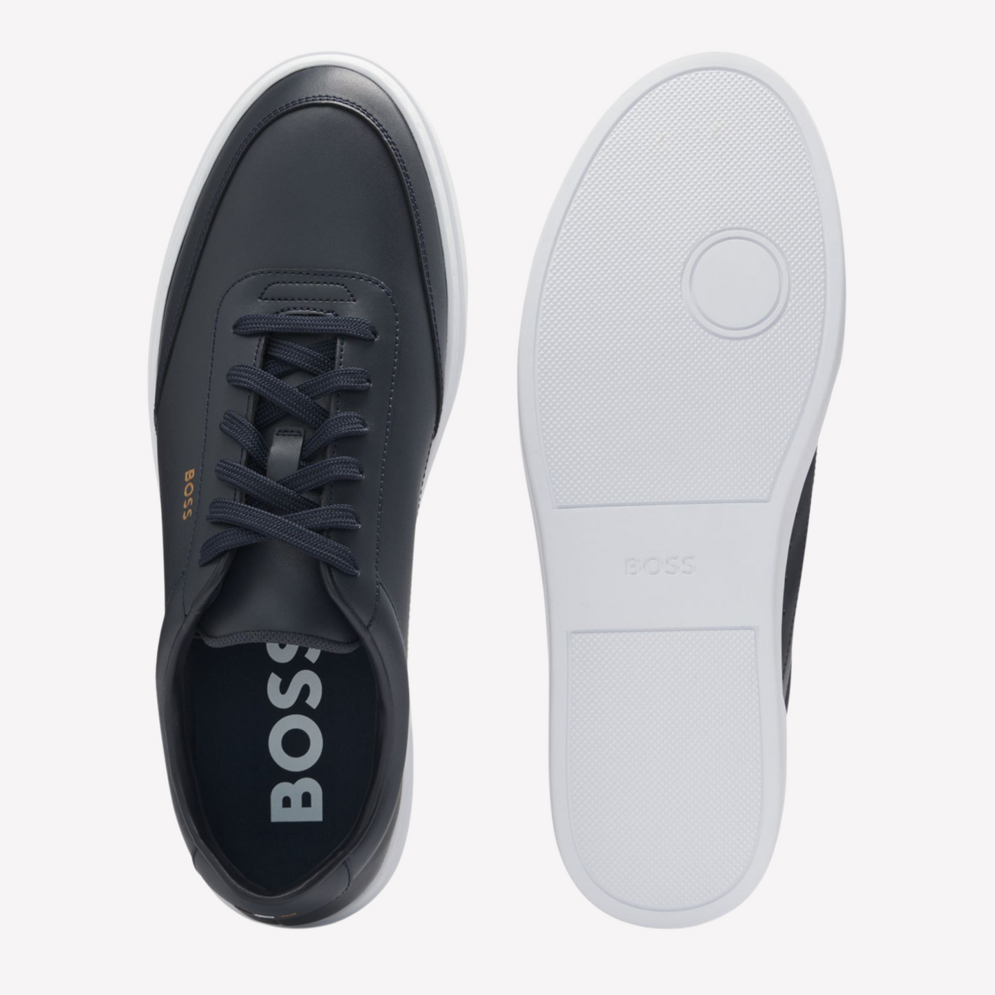 Hugo Boss Men Coated Leather Trainers - Dark Blue