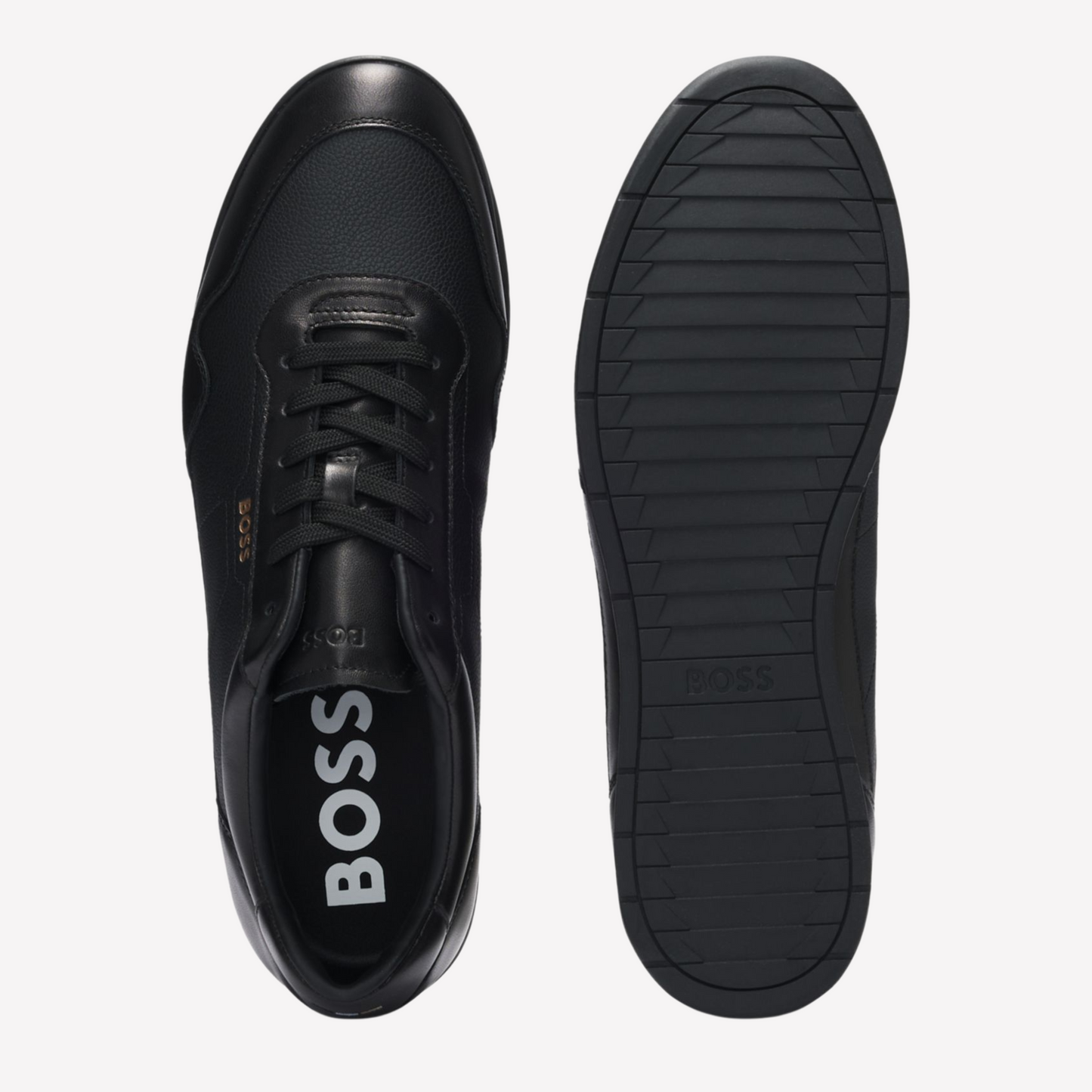 Hugo Boss Men Faux Leather Trainers Gold Tone - Black