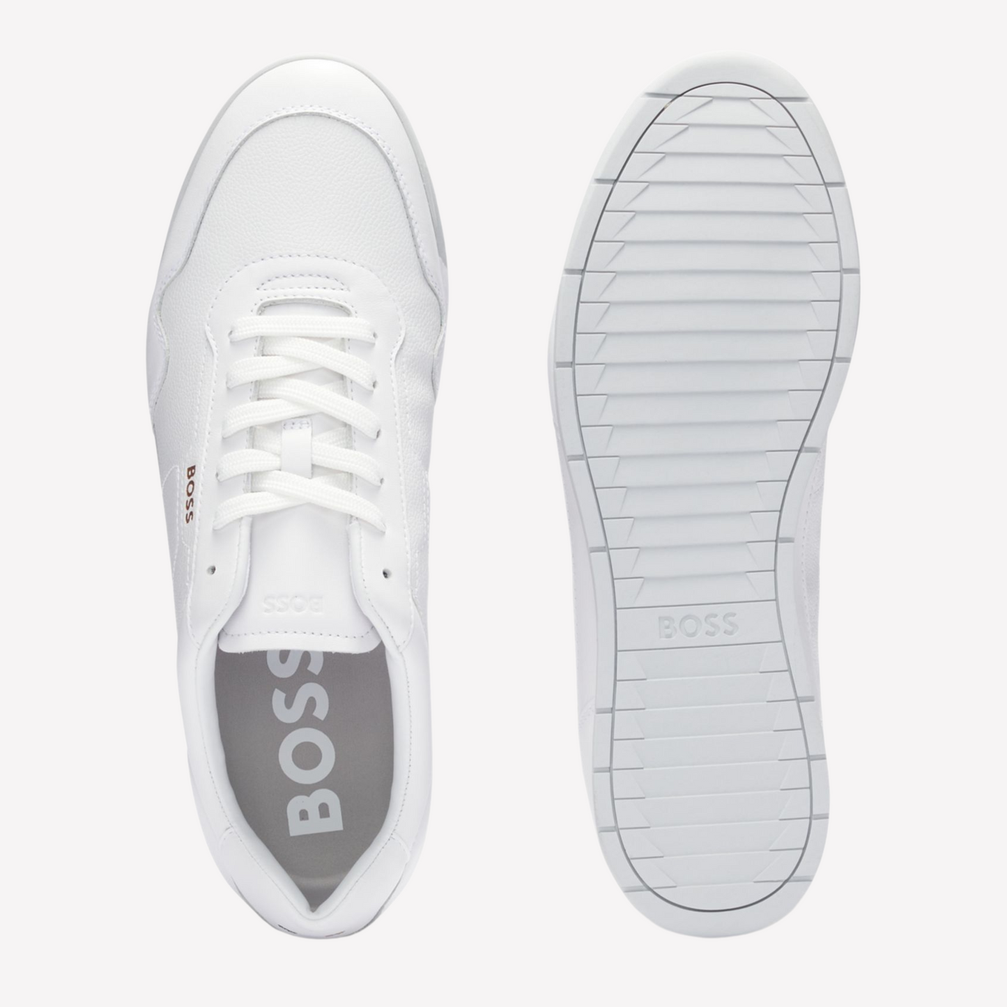 Hugo Boss Men Faux Leather Trainers Gold Tone - White