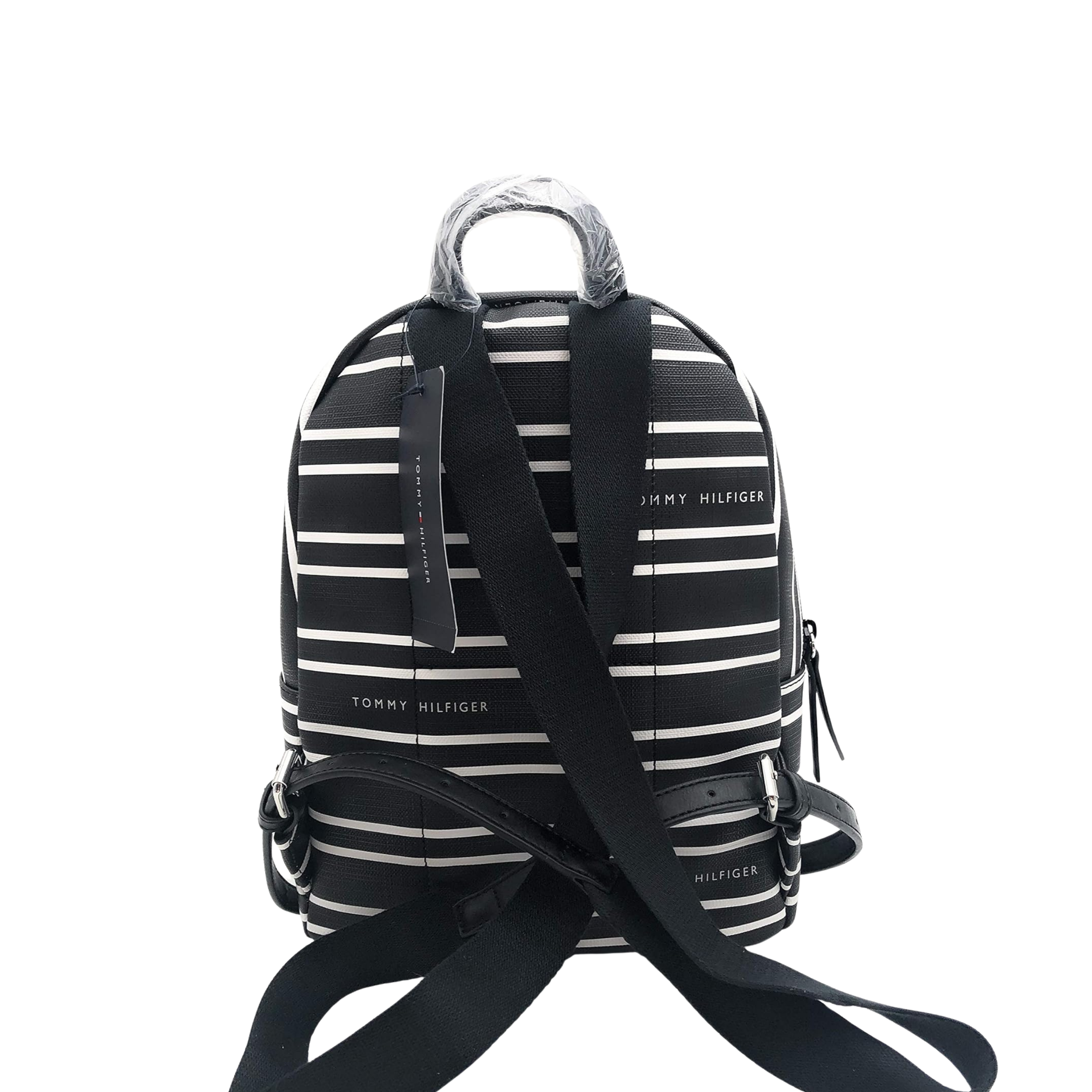 Tommy Hilfiger Women Striped Small Backpack - Black White Striped