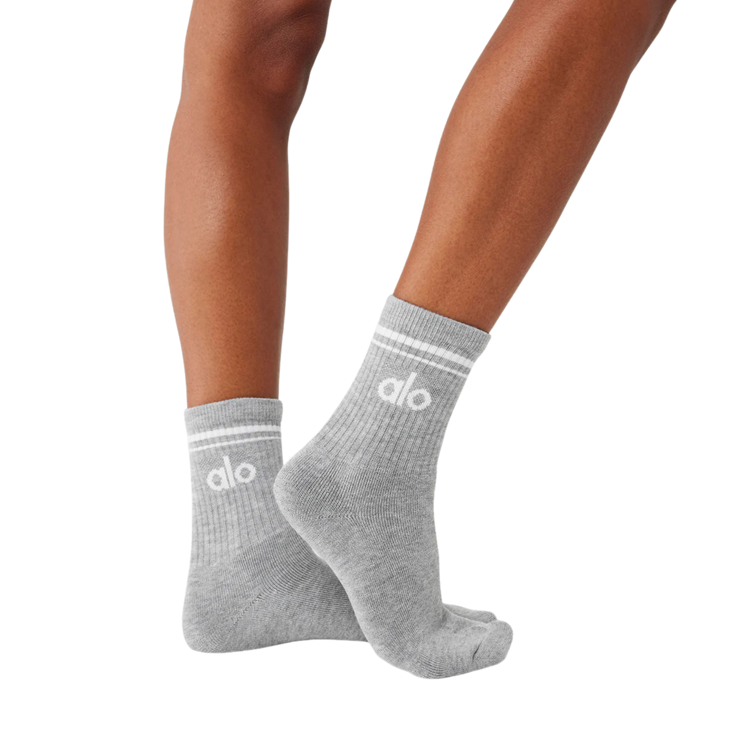 Alo Half-Crew Throwback Sock - Heather Grey White