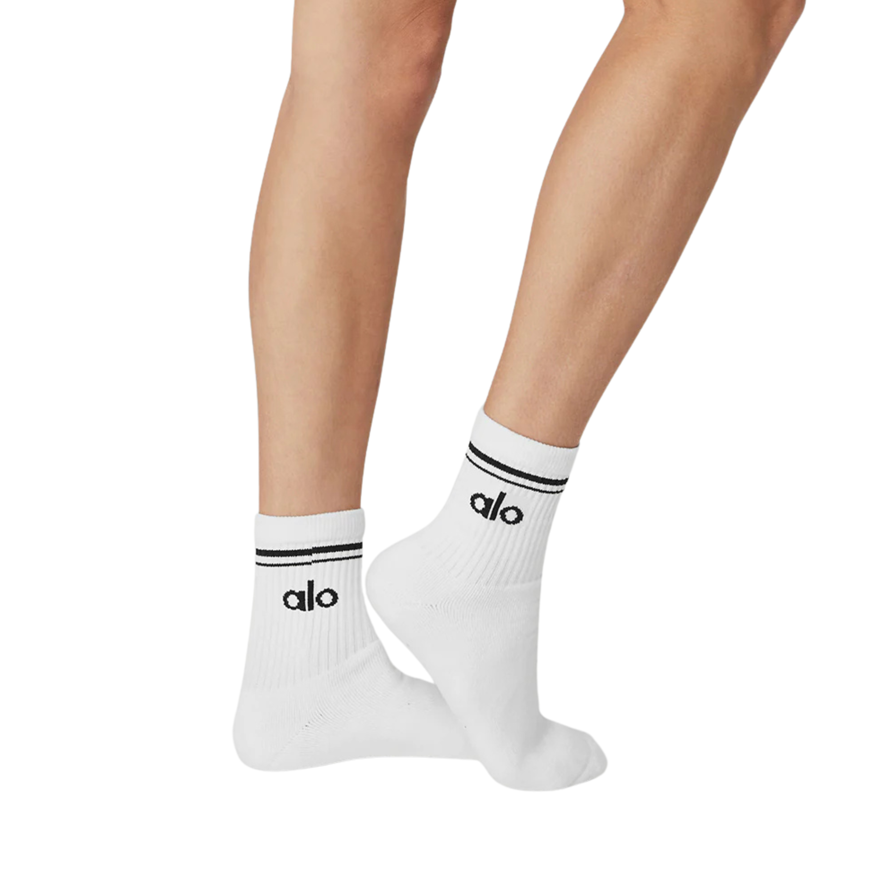 Alo Half-Crew Throwback Sock - White Black