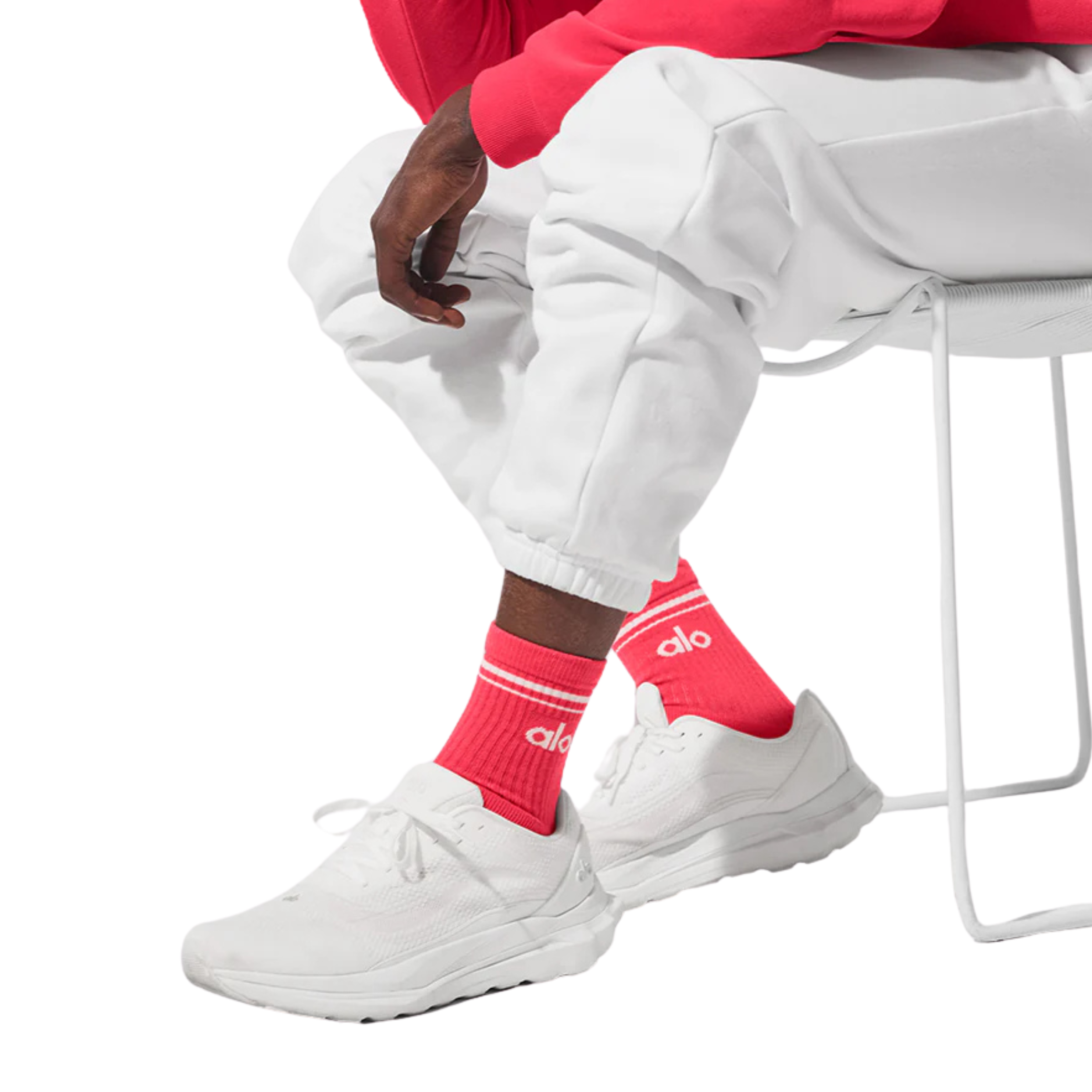 Alo Half-Crew Throwback Sock - Candy Red White