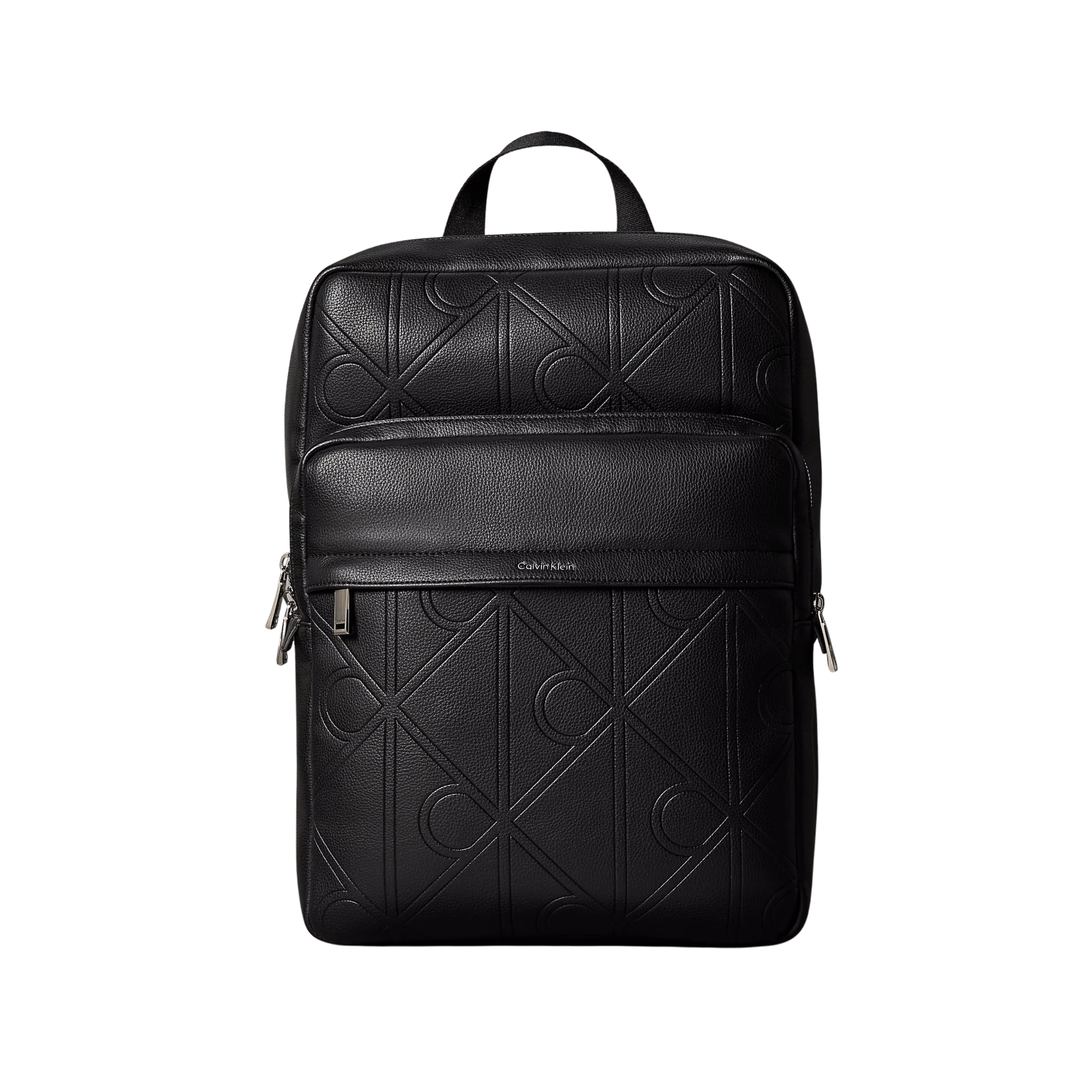 Calvin Klein Men Allover Embossed Emblem Logo Round Backpack - Black