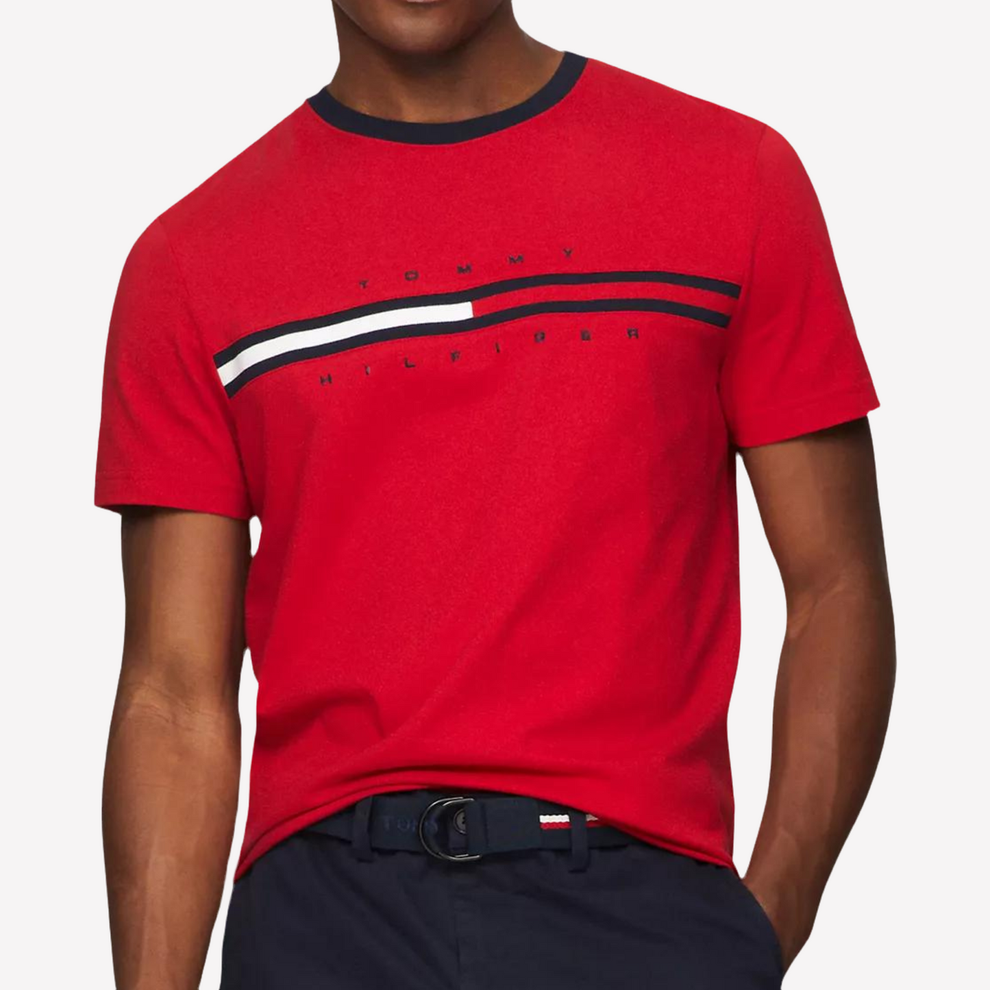 Tommy Hilfiger Men Flag Logo Ringer T-Shirt - Primary Red