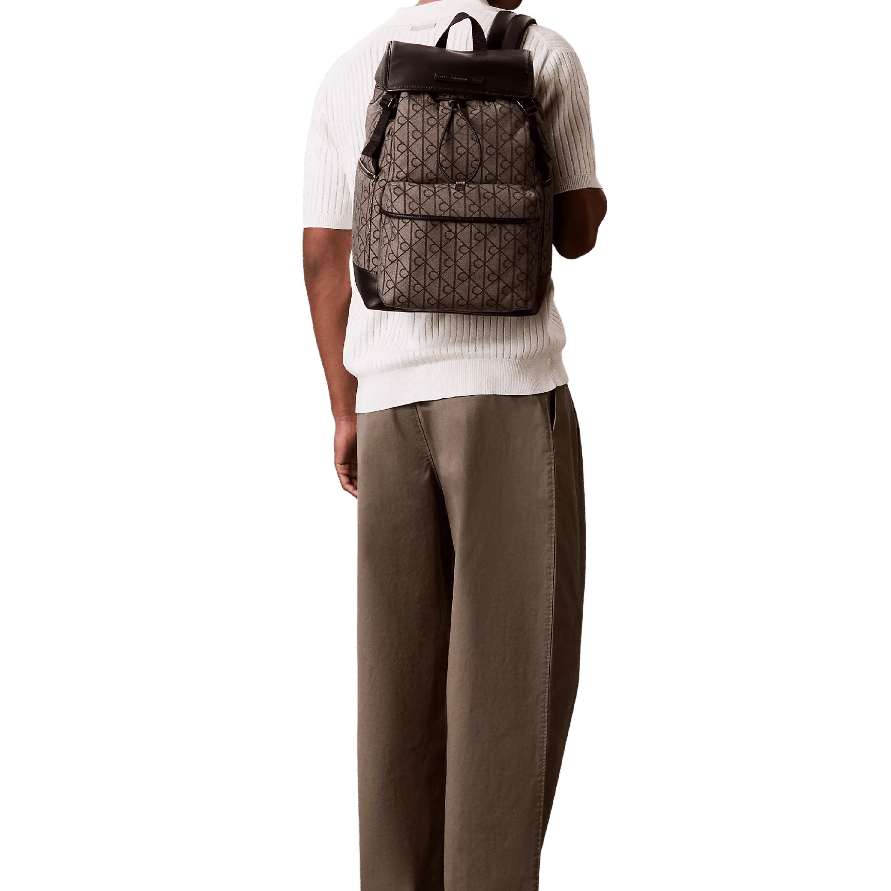 Calvin Klein Men Emblem Jacquard Backpack - Lotus Beige Black Aop