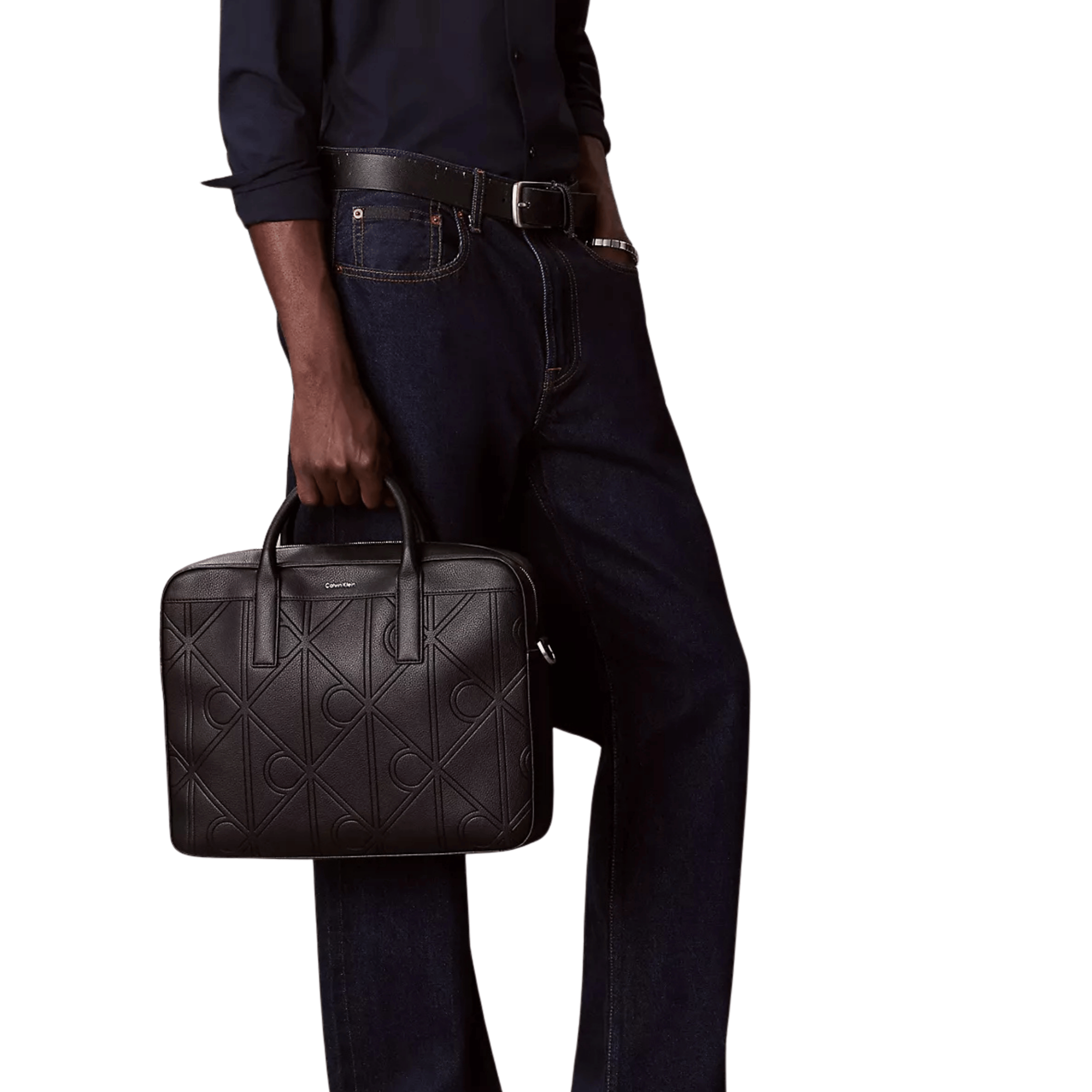 Calvin Klein Men Embossed Emblem Logo Commuter Bag - Black
