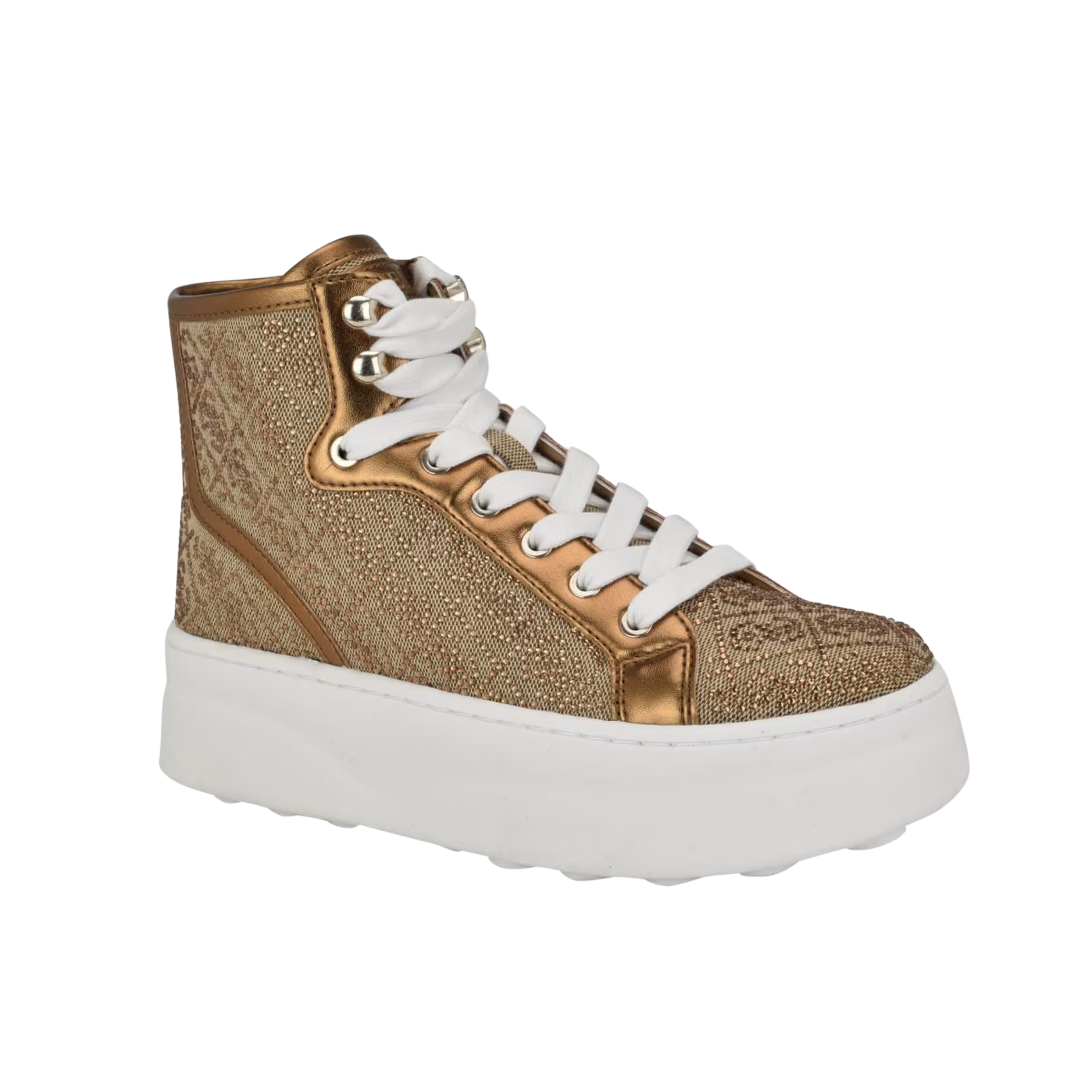 Guess Women Rhinestone Quattro G High Top Sneakers - Bronze