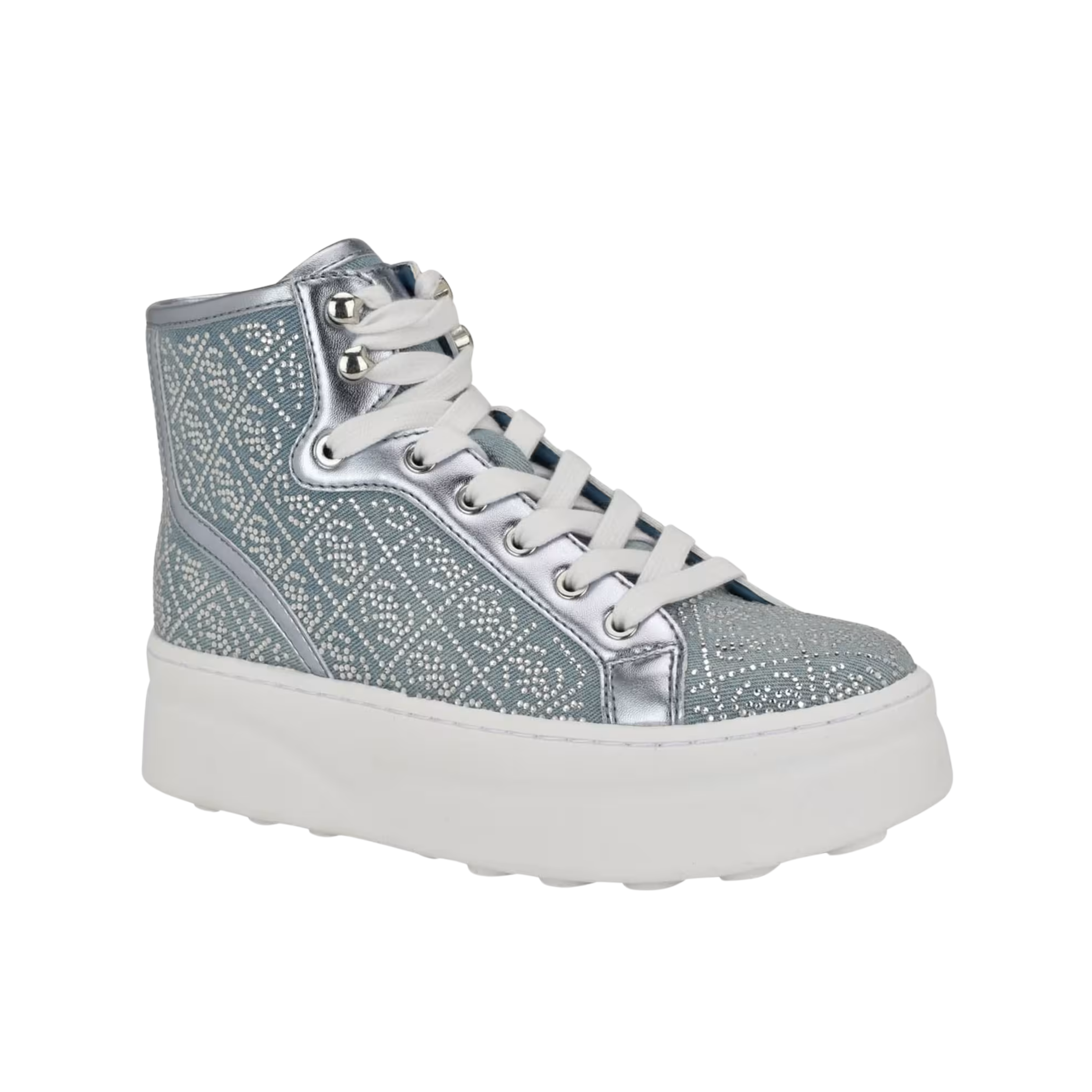 Guess Women Rhinestone Quattro G High Top Sneakers - Denim Tie Dye