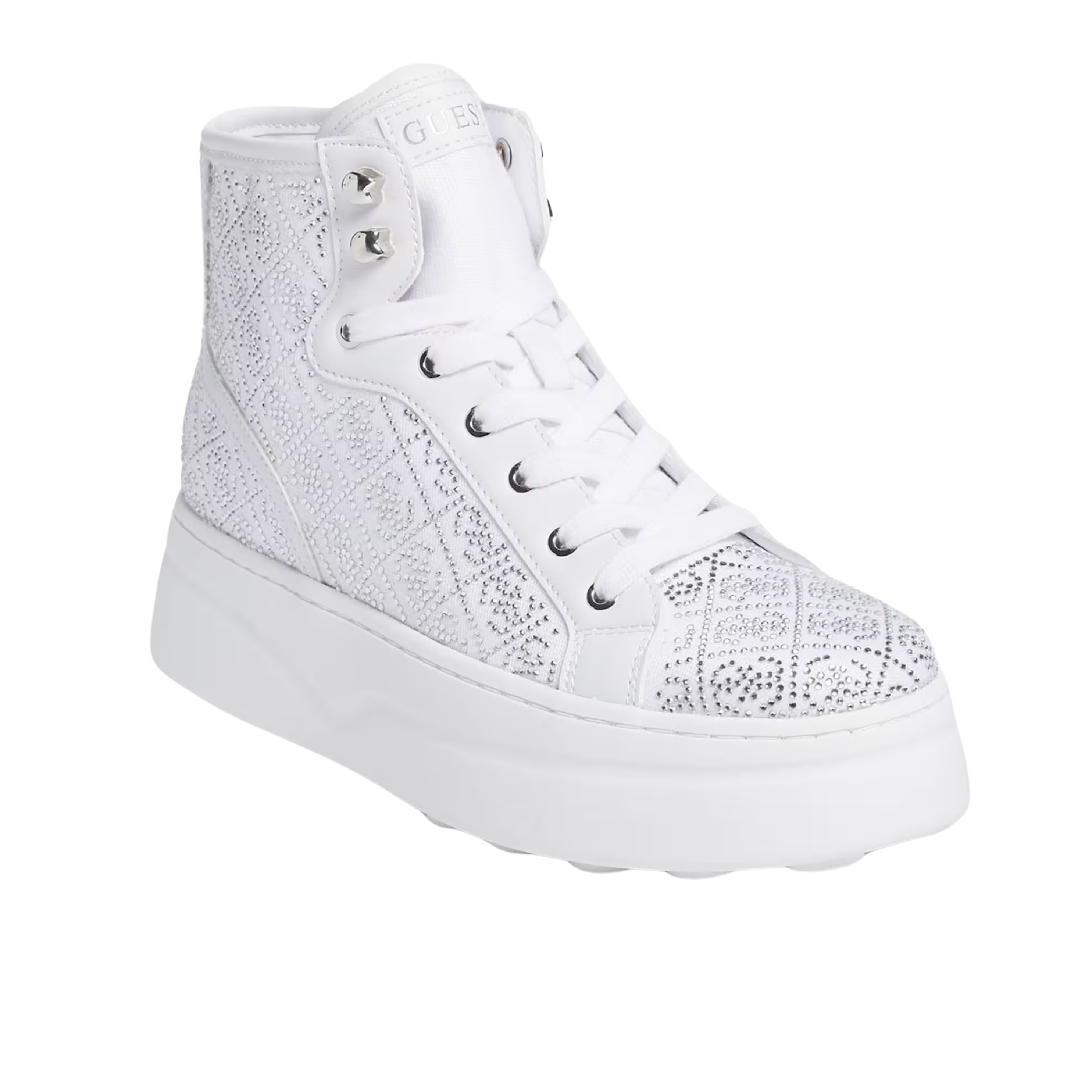 Guess Women Rhinestone Quattro G High Top Sneakers - White floral