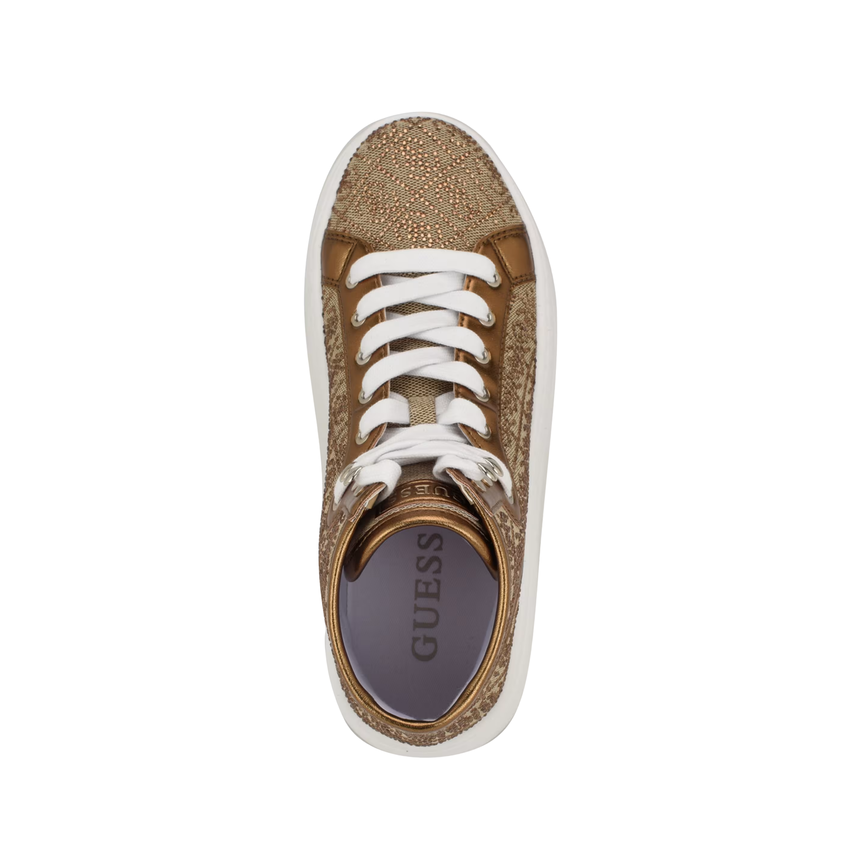 Guess Women Rhinestone Quattro G High Top Sneakers - Bronze