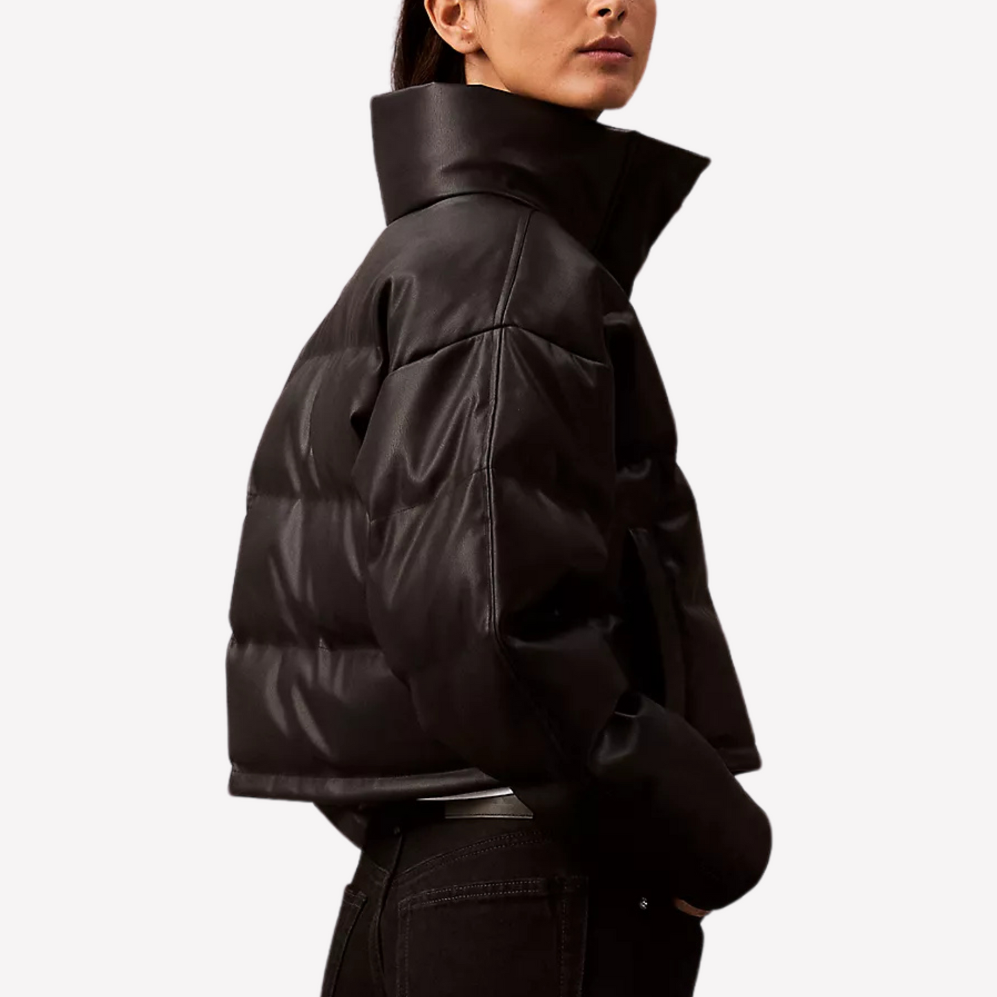 Calvin Klein Women Leather Puffer Jacket - Black Beauty