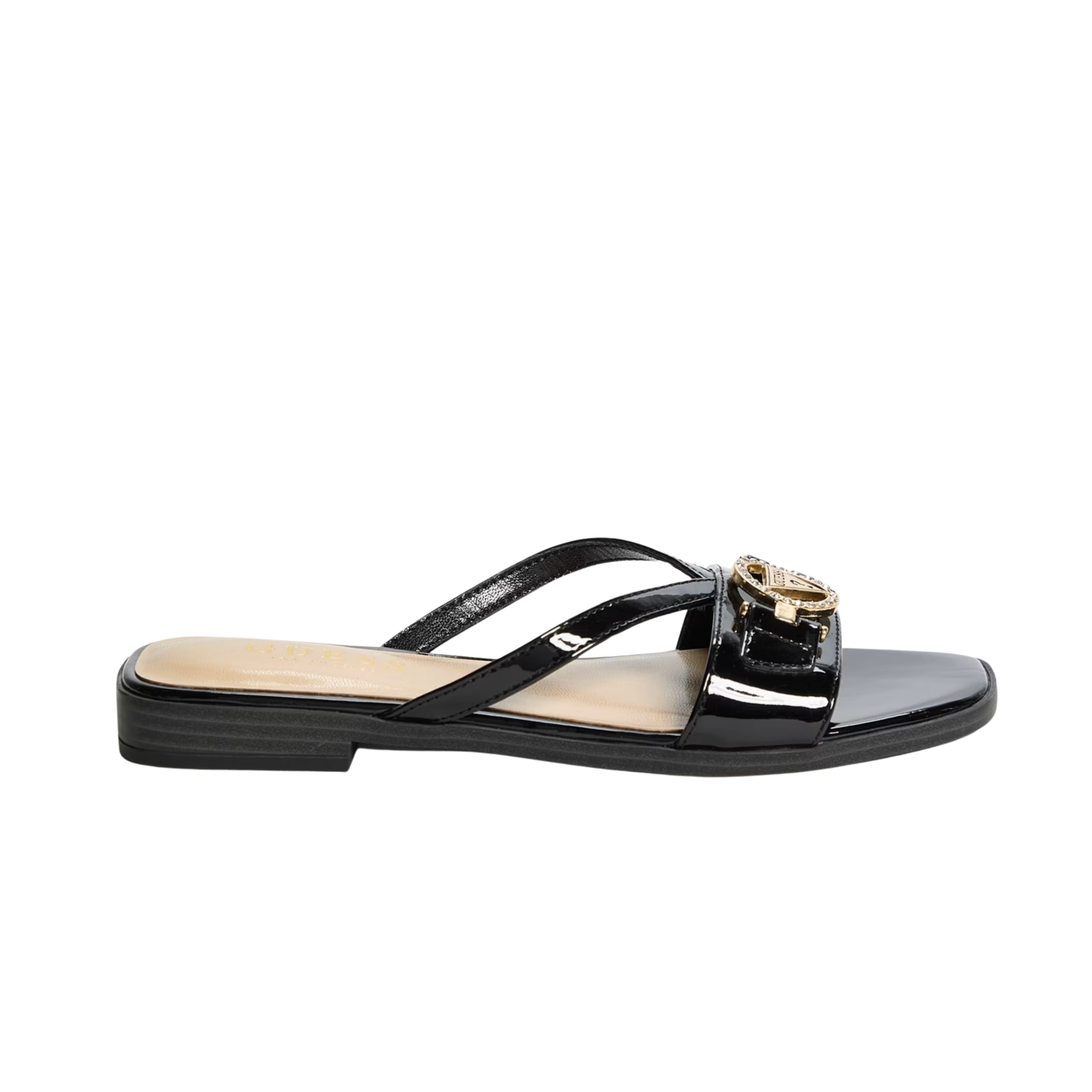 Guess Women Rannia Patent Cutout Slides - Black