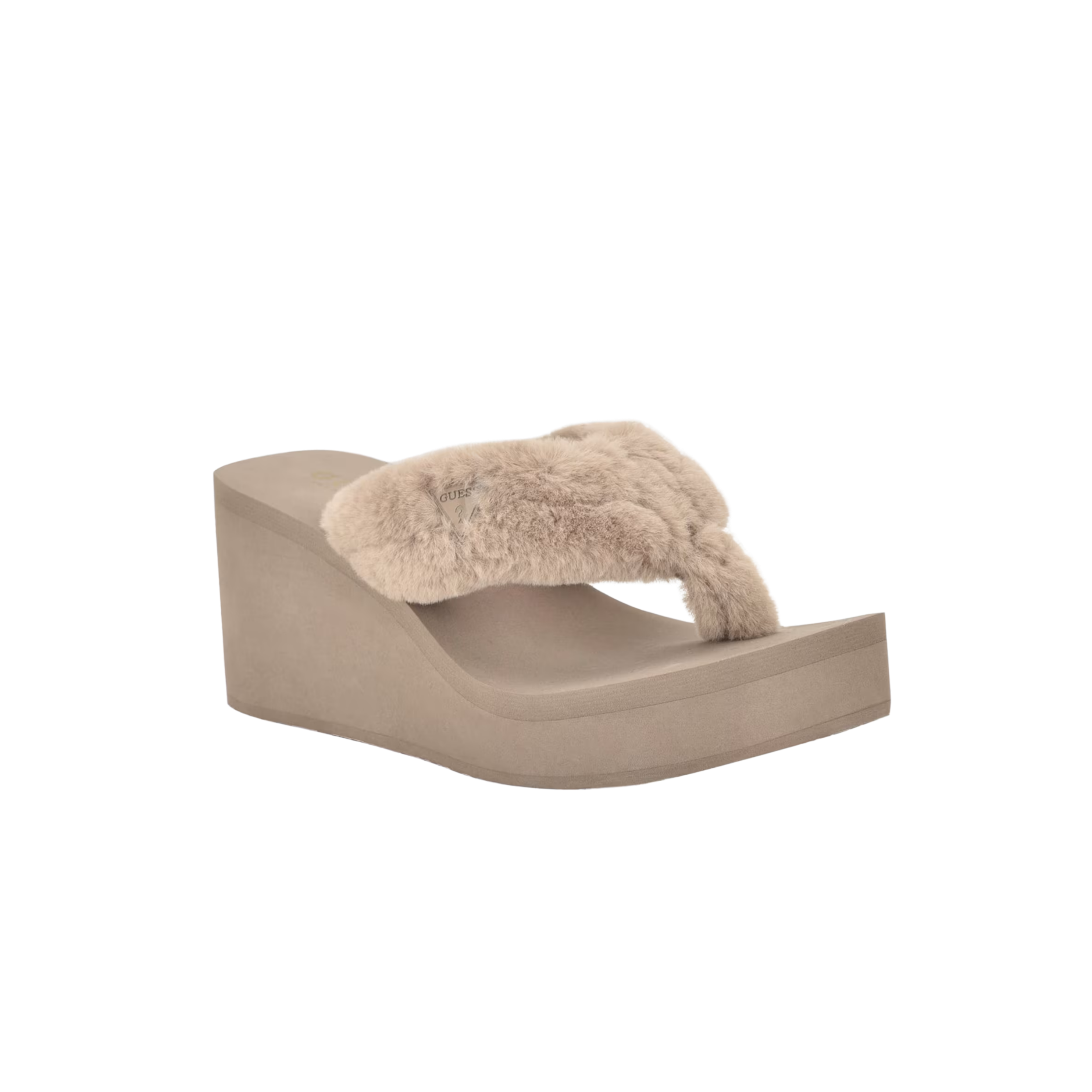 Guess Women Sabinn Faux-Fur Wedge Sandals - Beige