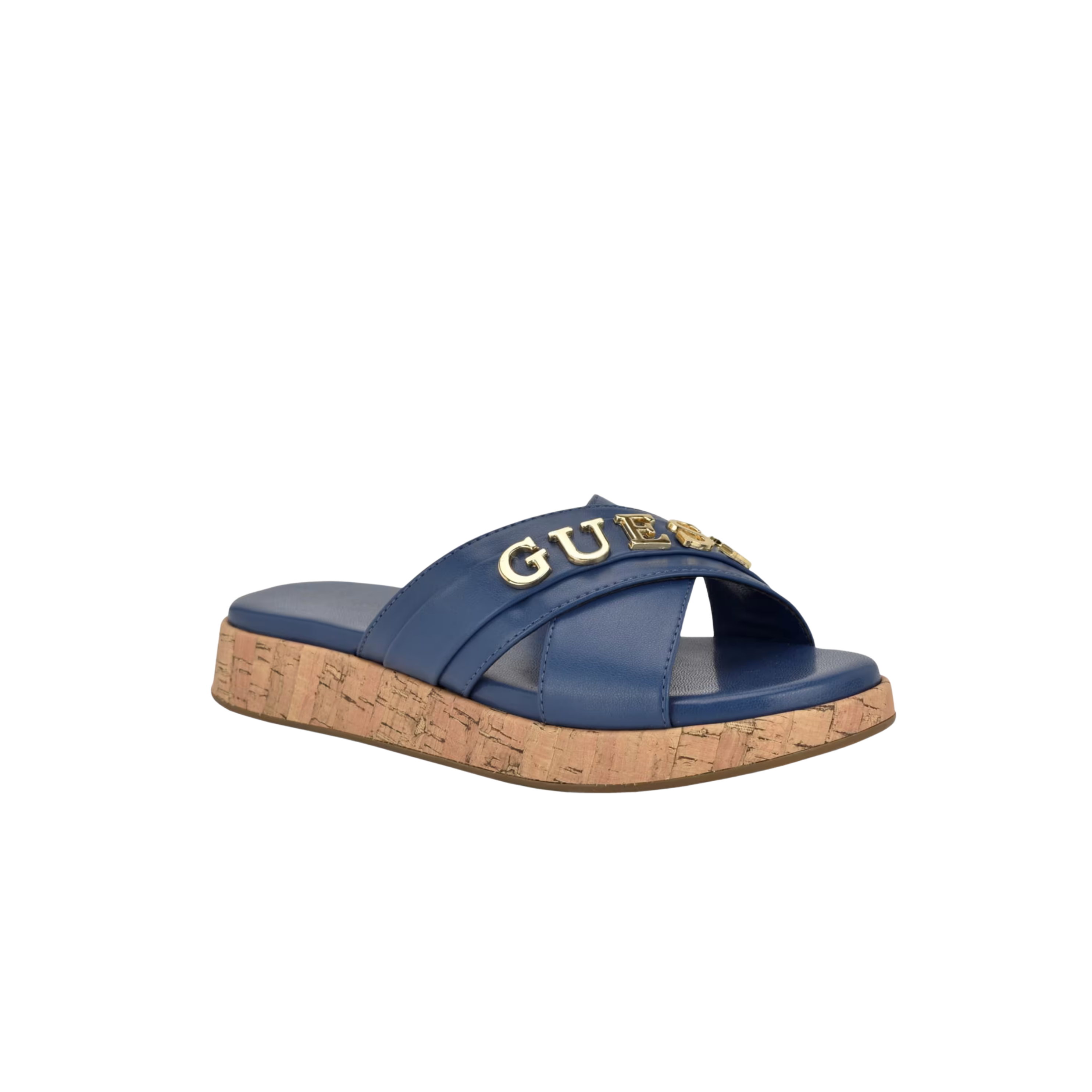 Guess Women Ilay Crisscross Flatform Slides - Blue