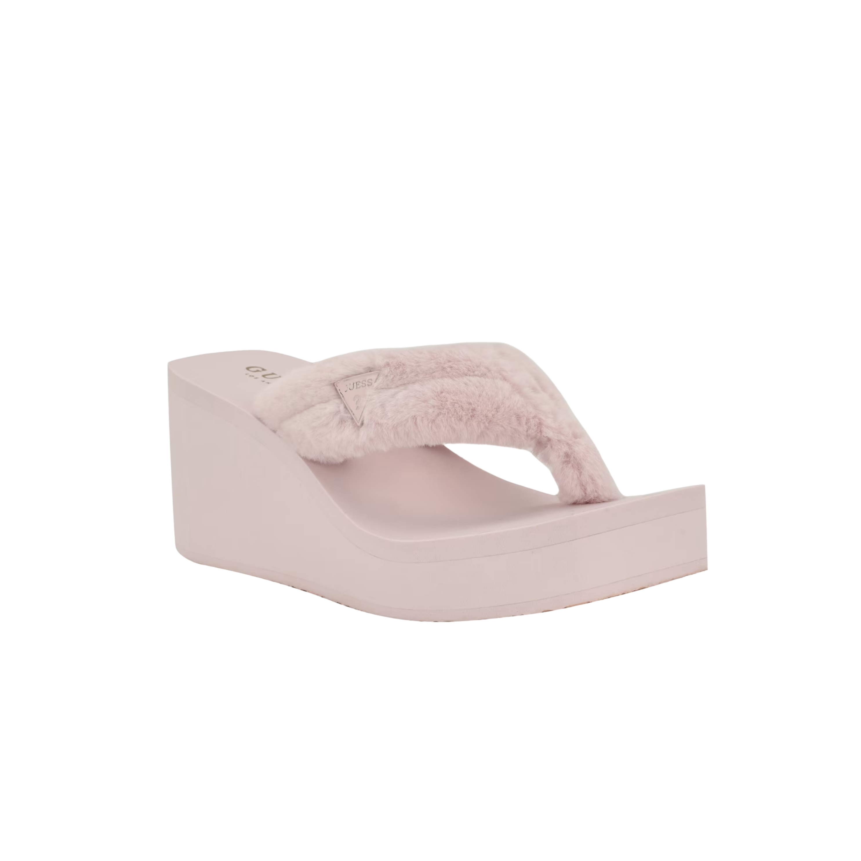 Guess Women Sabinn Faux-Fur Wedge Sandals - Pink