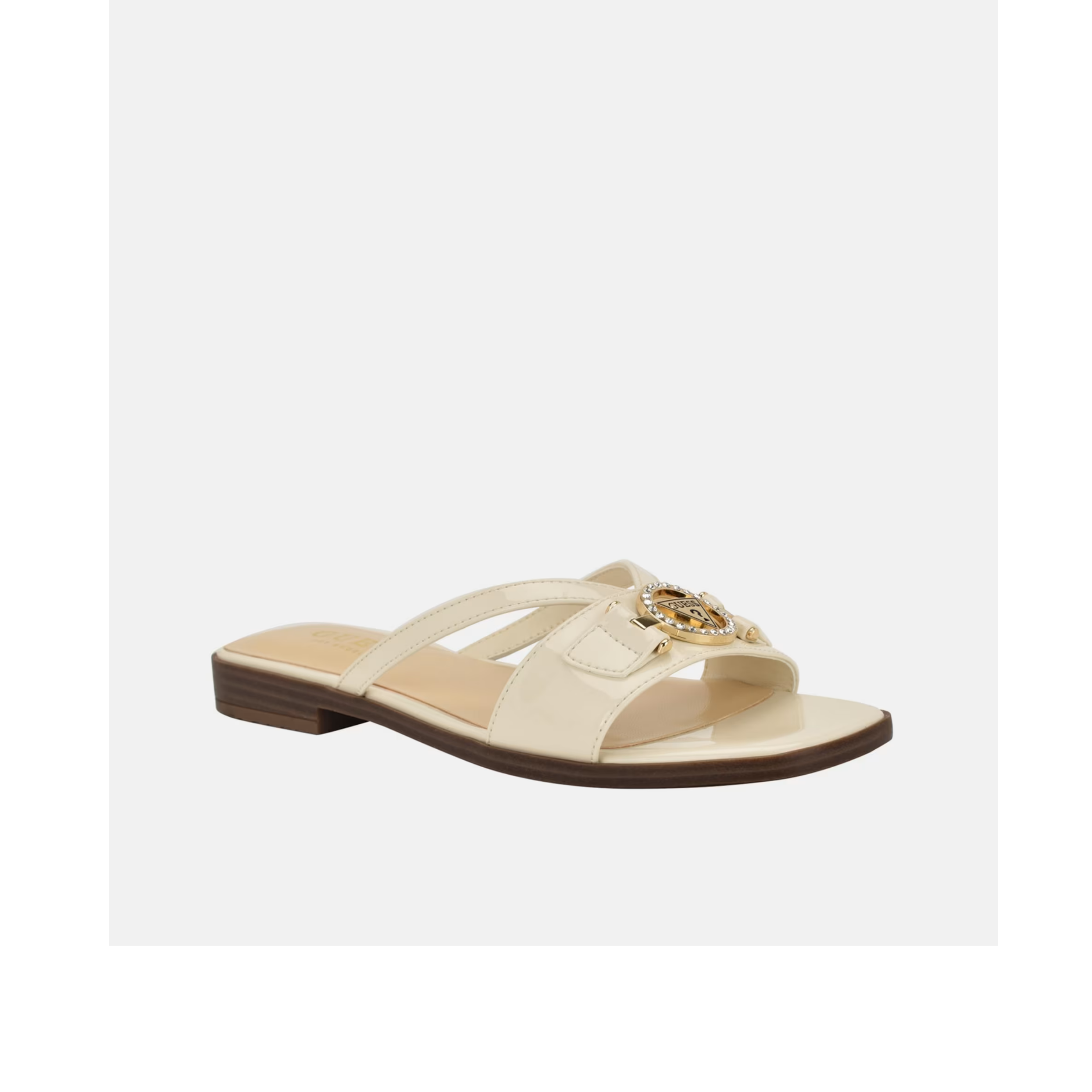 Guess Women Rannia Patent Cutout Slides - Off White