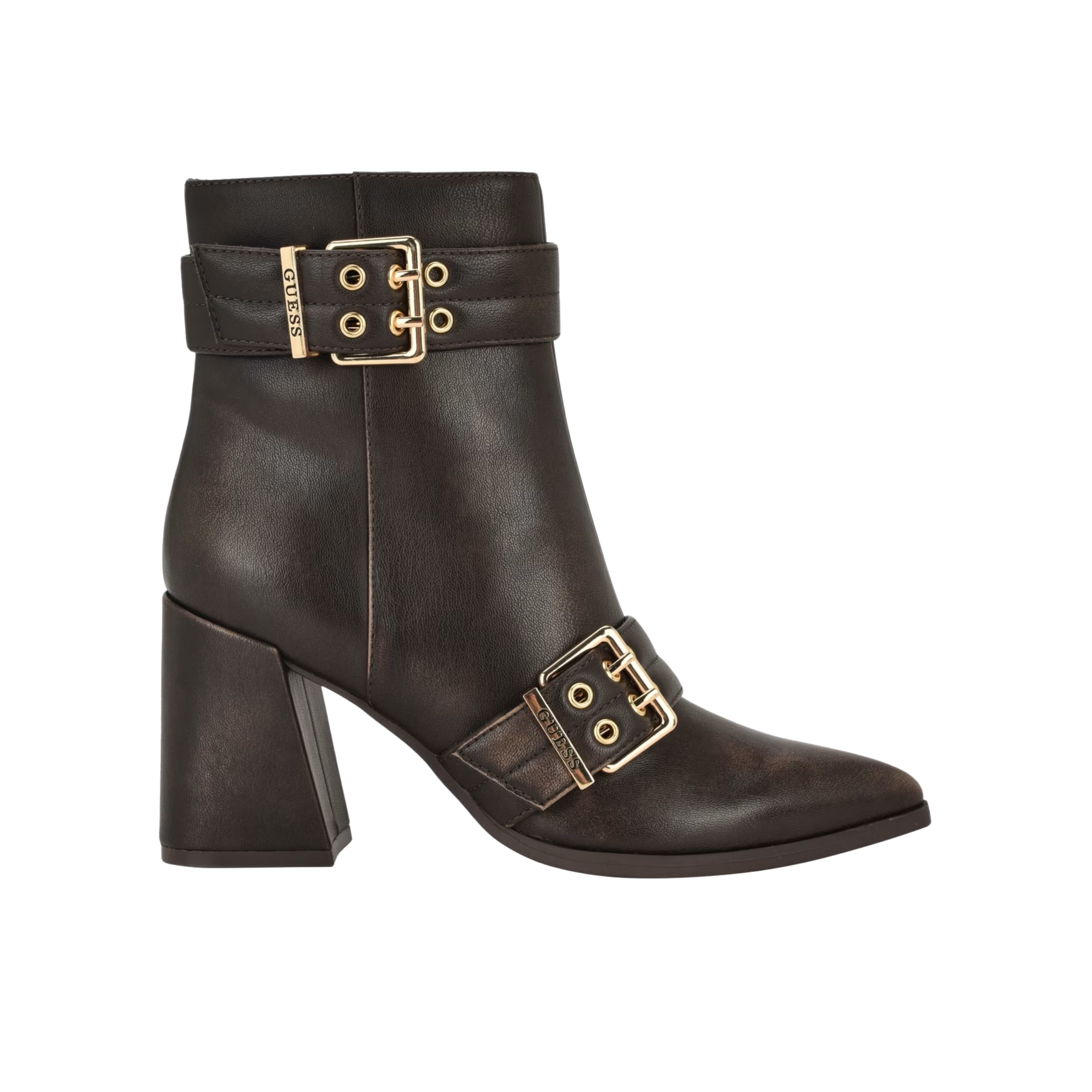 Guess Women Teases Buckled Block Heel Booties - Brown