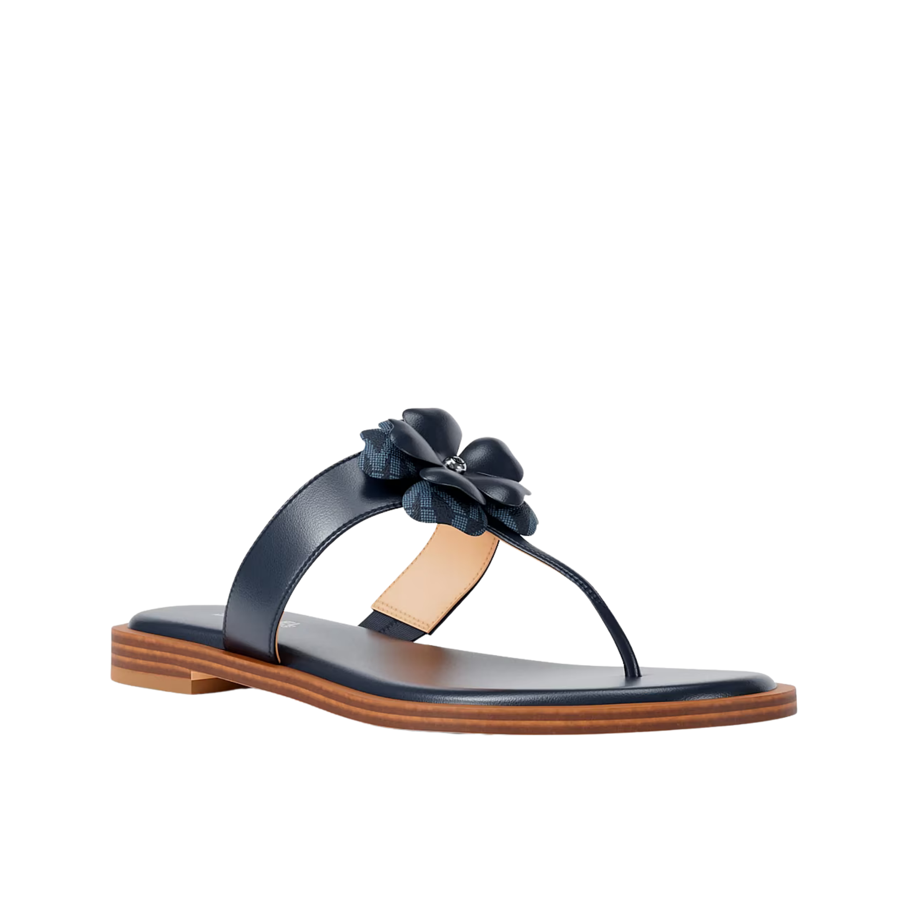 Michael Kors Women Callie Embellished Signature Logo Trim Thong Sandal - Navy