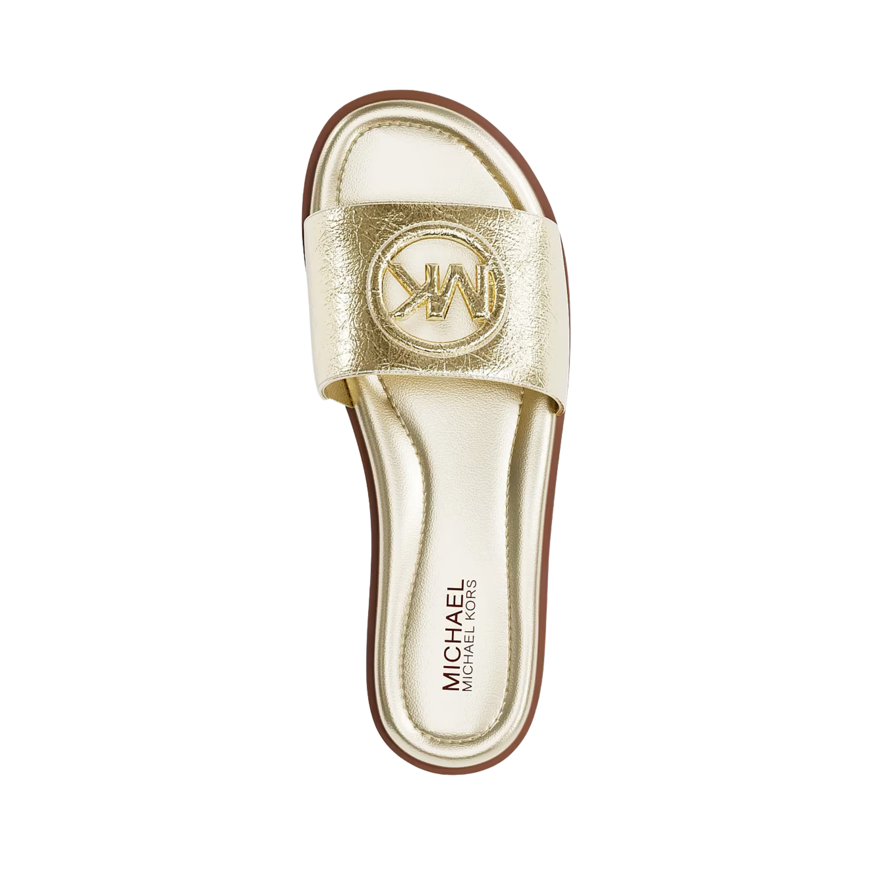 Michael Kors Women Carissa Crackled Metallic Slide Sandal - Pale Gold
