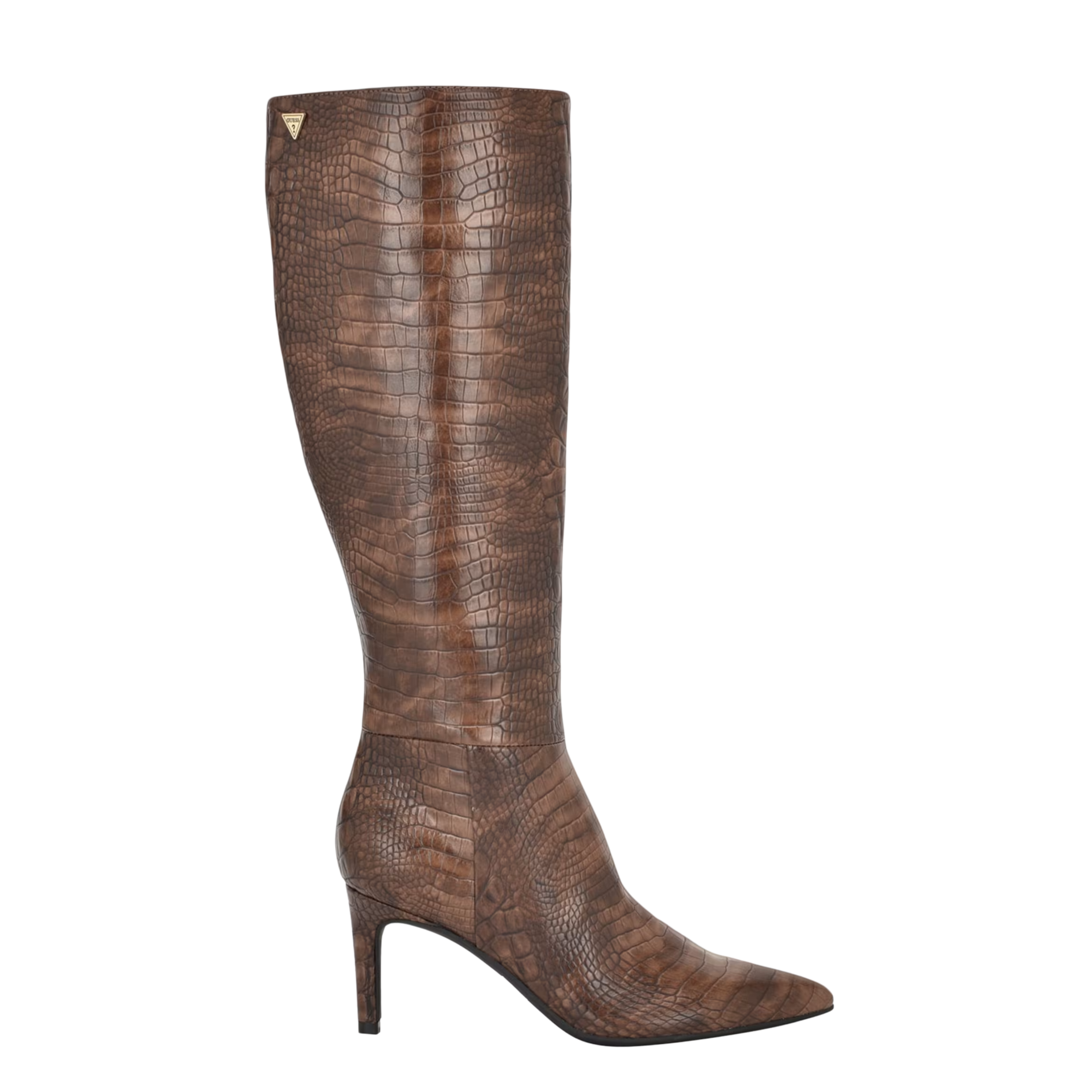 Guess Women Anorra Croc-Embossed Tall Boots - Brown