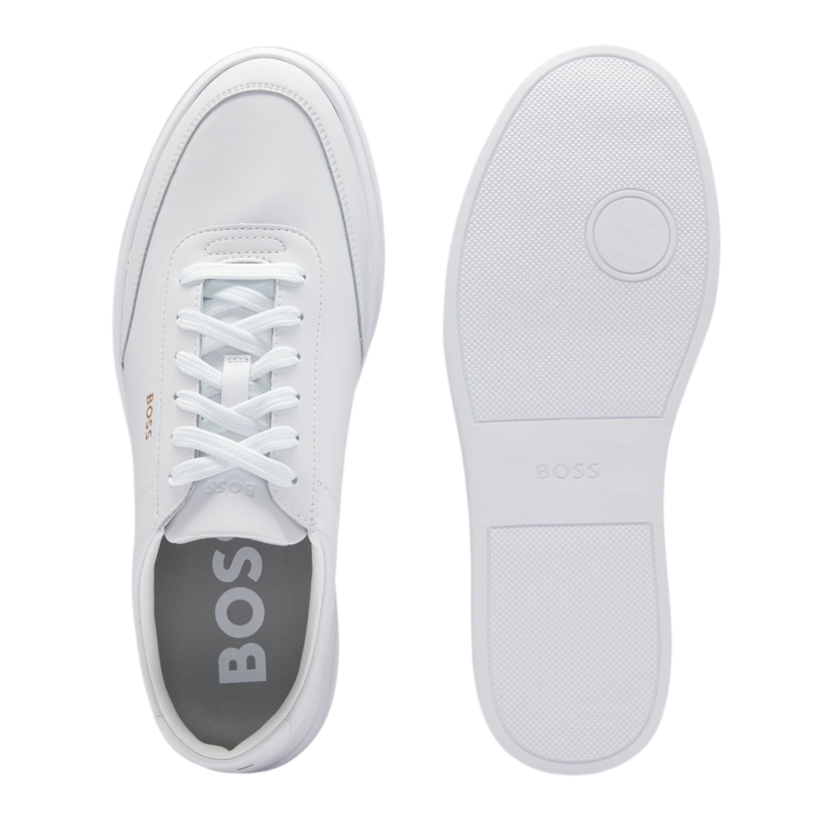 Hugo Boss Men Coated Leather Trainers - White