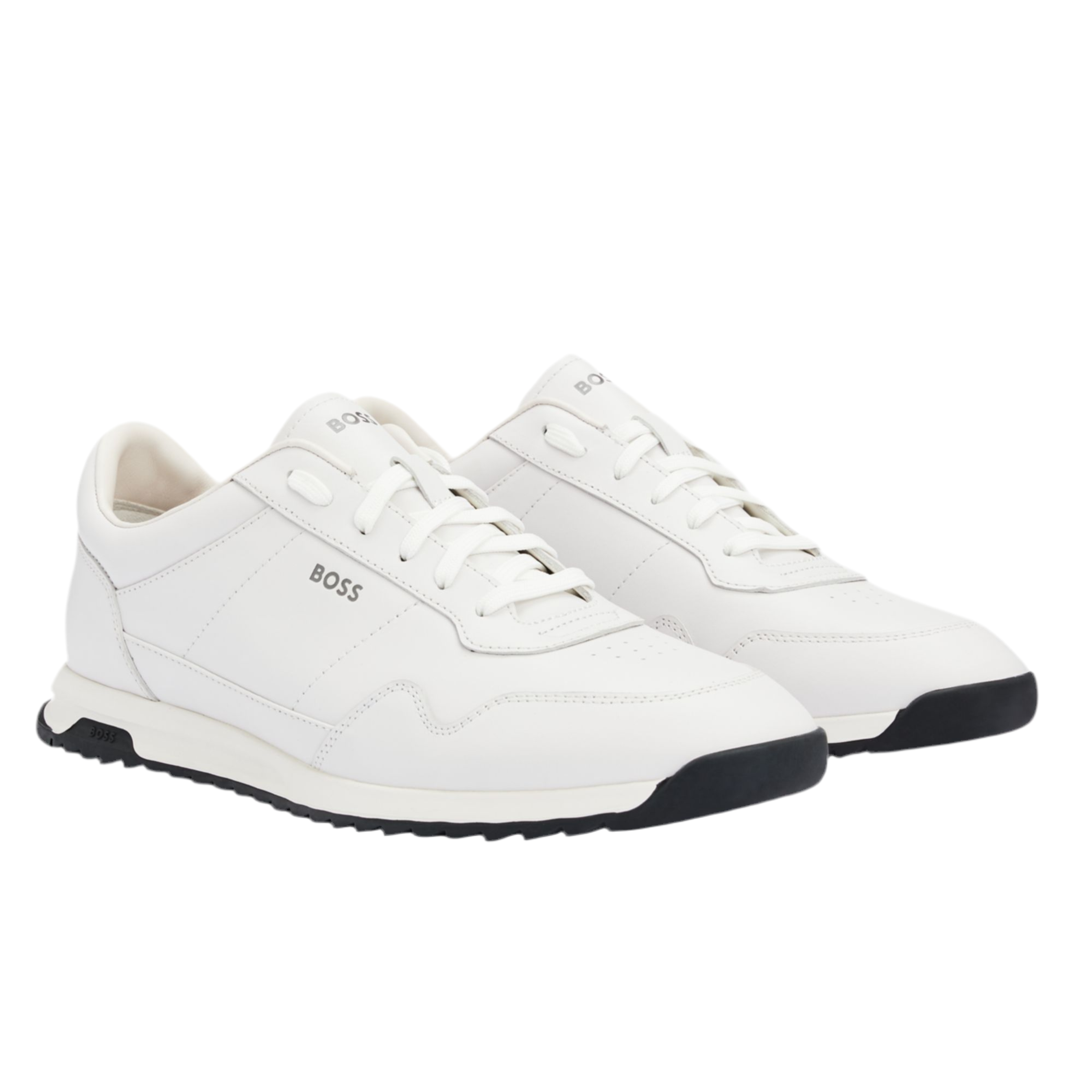Hugo Boss Men Leather Trainers Knurled - White