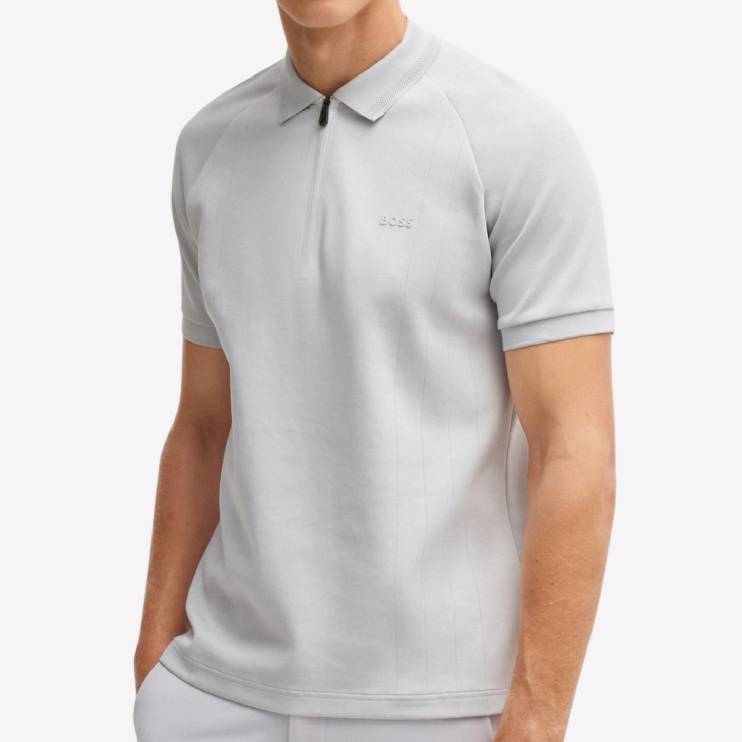 Hugo Boss Men Polo Shirt In Drop Needle - Light Grey