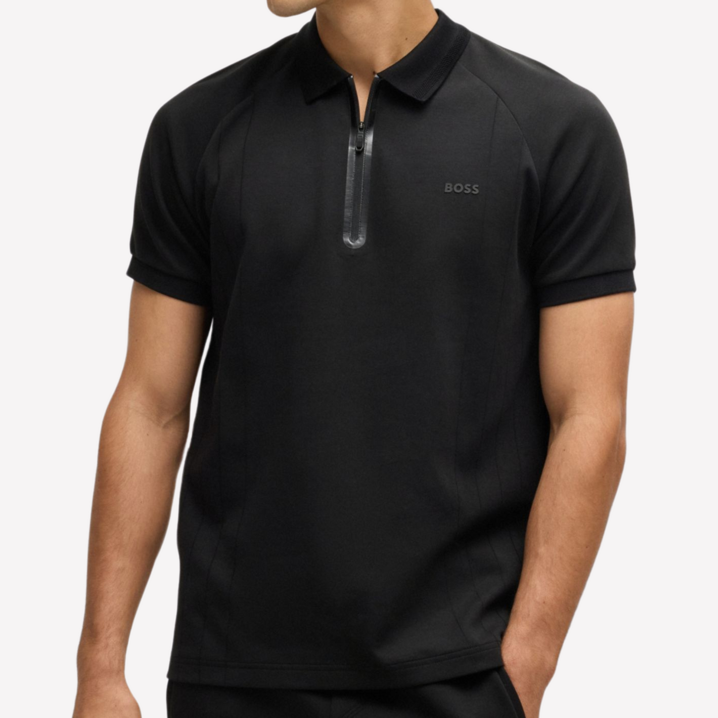 Hugo Boss Men Polo Shirt In Drop Needle - Black