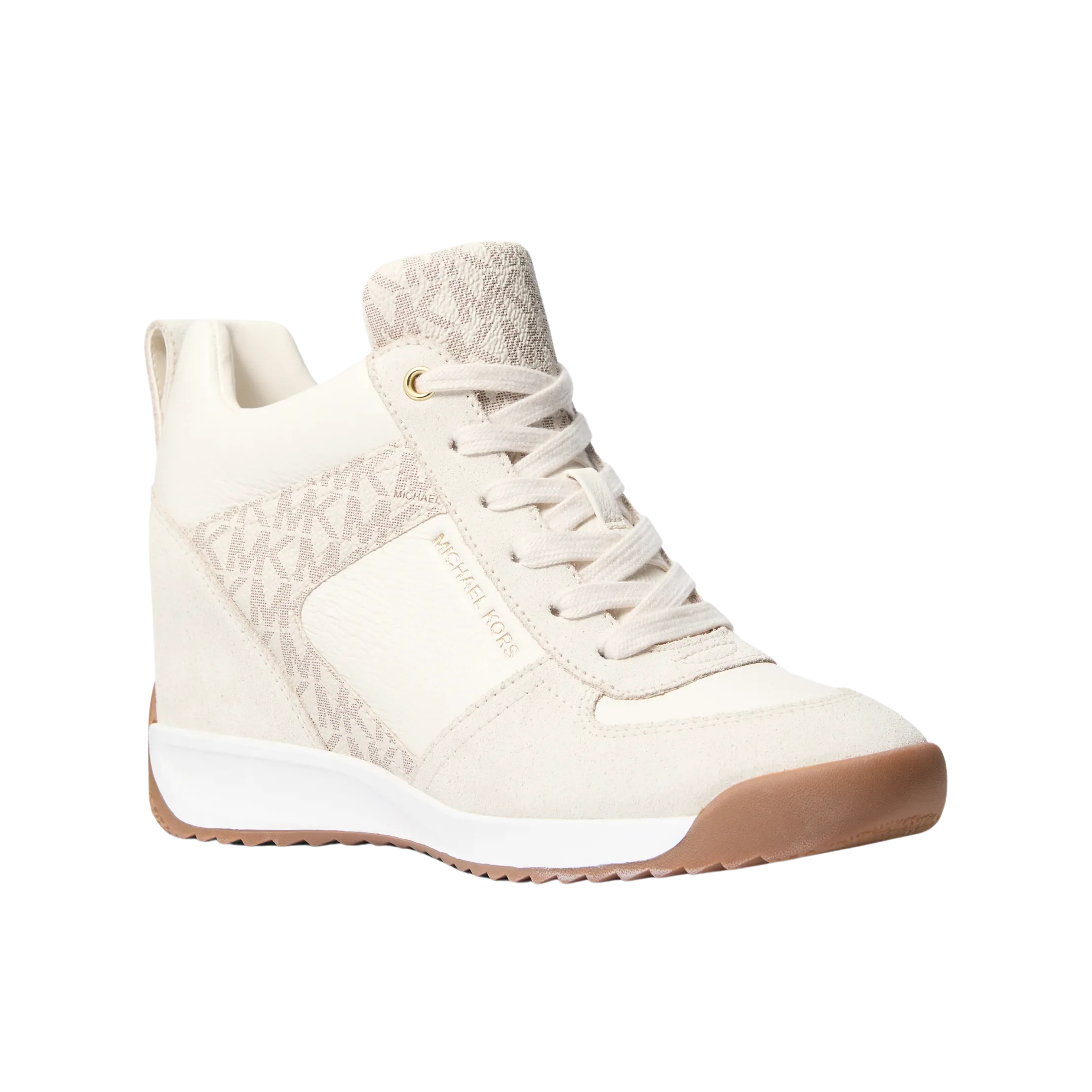 Michael Kors Women Nikko S2 Suede And Leather Wedge Trainer - Vanilla