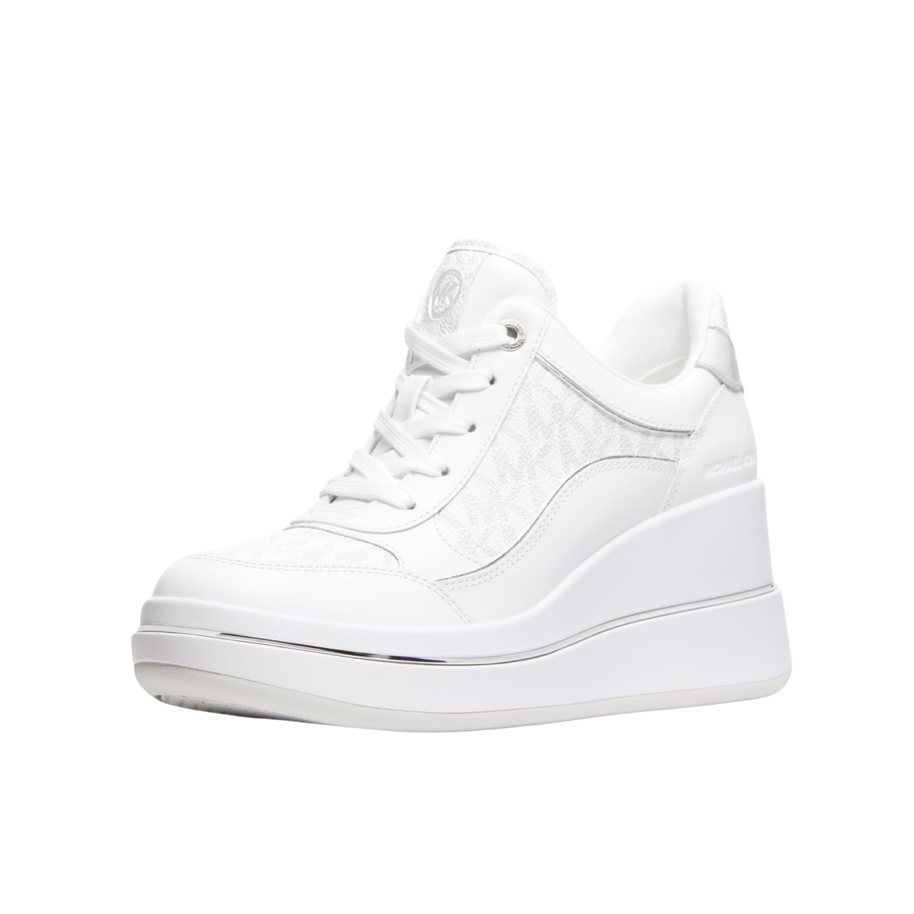 Michael Kors Women Emmy Signature Logo and Leather Wedge Trainer - Bright White
