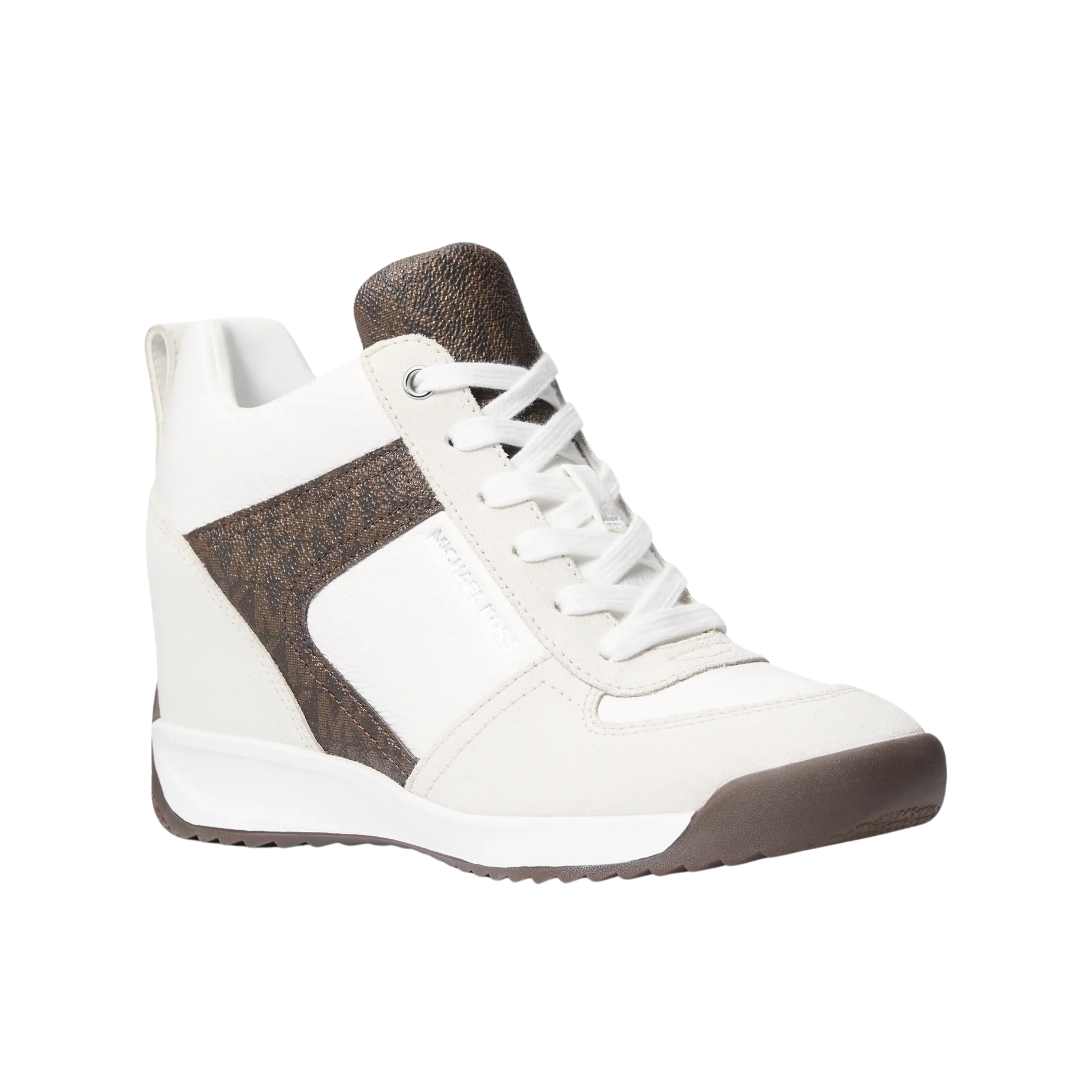 Michael Kors Women Nikko S2 Suede And Leather Wedge Trainer - Brown