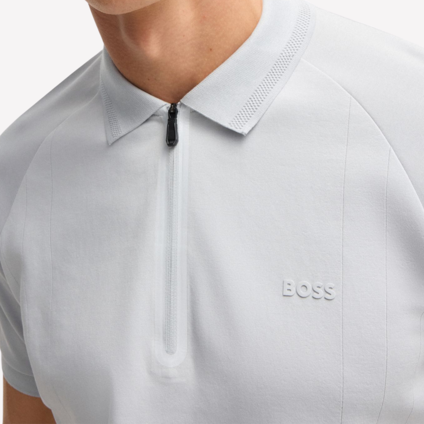Hugo Boss Men Polo Shirt In Drop Needle - Light Grey
