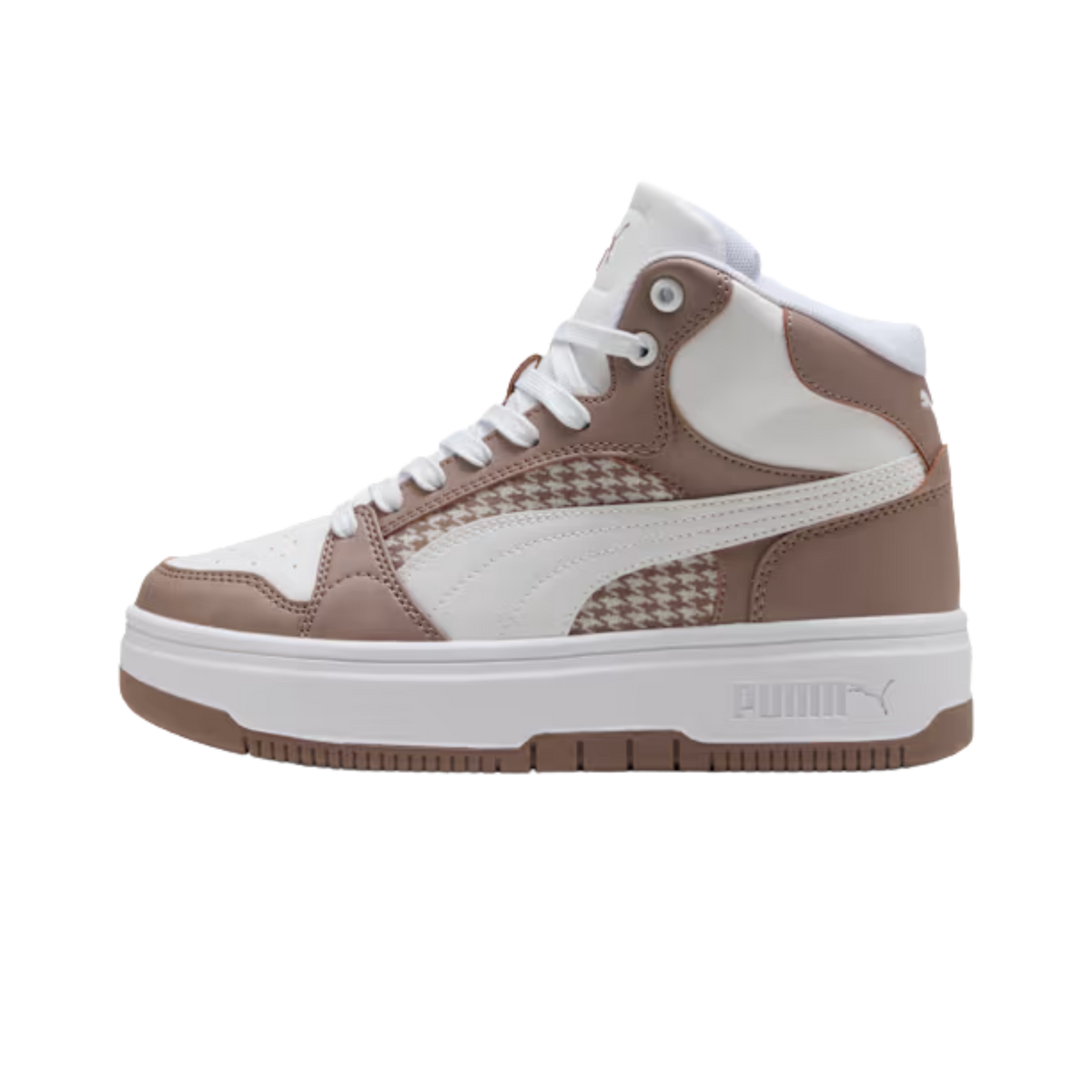 Puma Women Rebound Femme Houndstooth Mid Top Sneakers - Rose Latte White Sandstone
