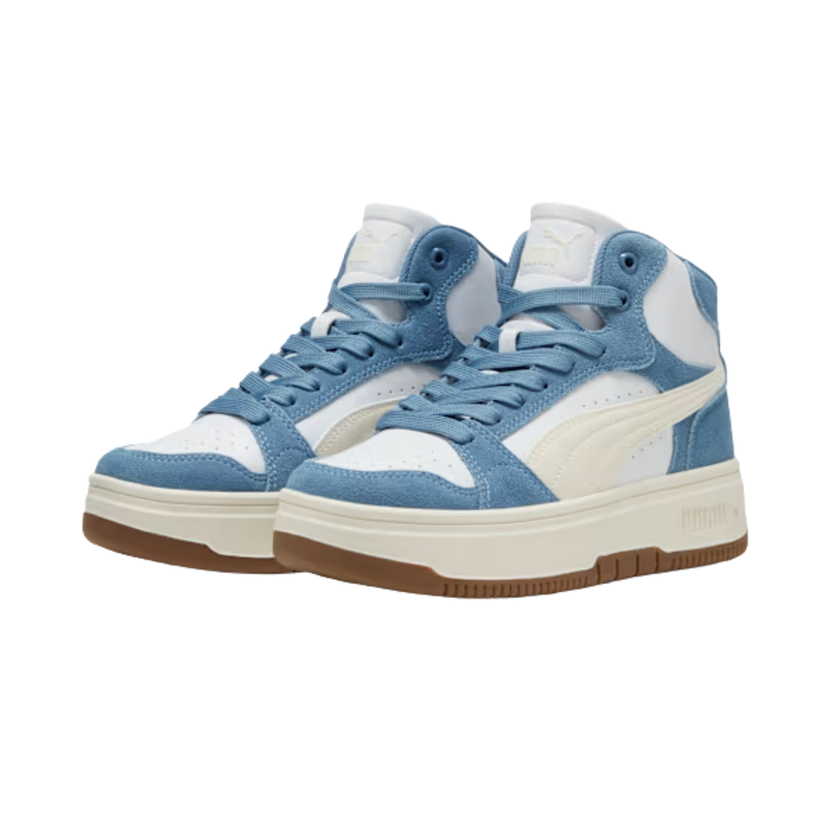 Puma Women Rebound Femme Mid Suede Top Sneakers - White Frosted Ivory Cool Blue