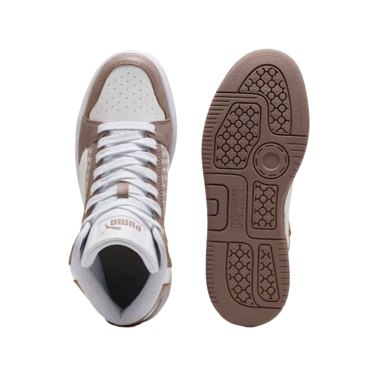 Puma Women Rebound Femme Houndstooth Mid Top Sneakers - Rose Latte White Sandstone