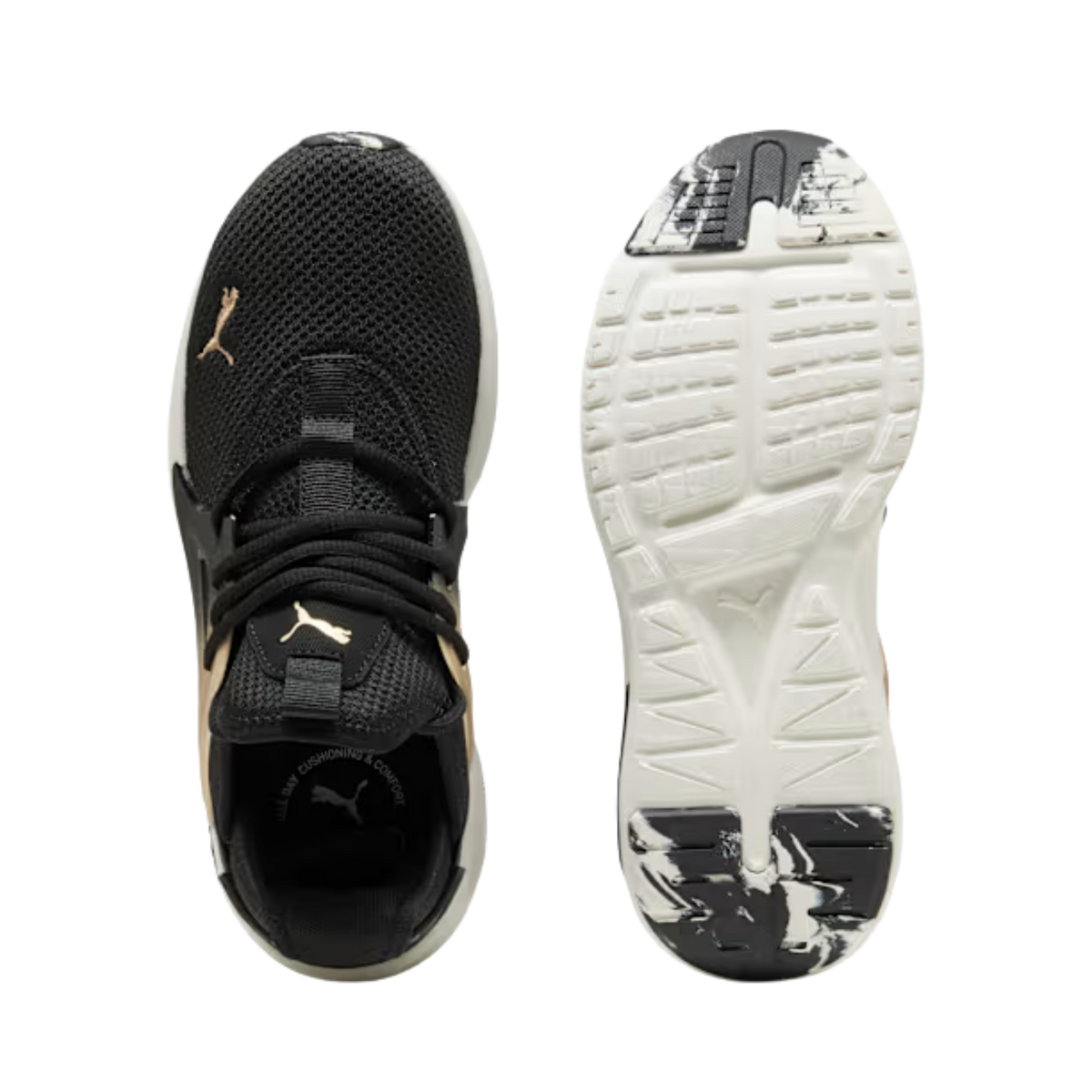 Puma Women Softride Enzo Evo Molten Metal Sneakers - Black Gold Warm White