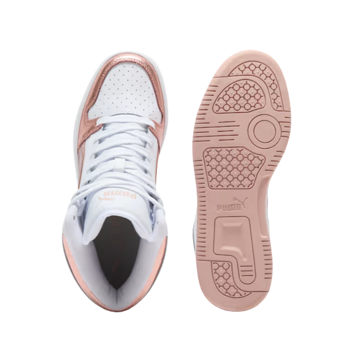 Puma Women Rebound Layup Metallic Mid Sneakers - White Rose Gold Rose Quartz