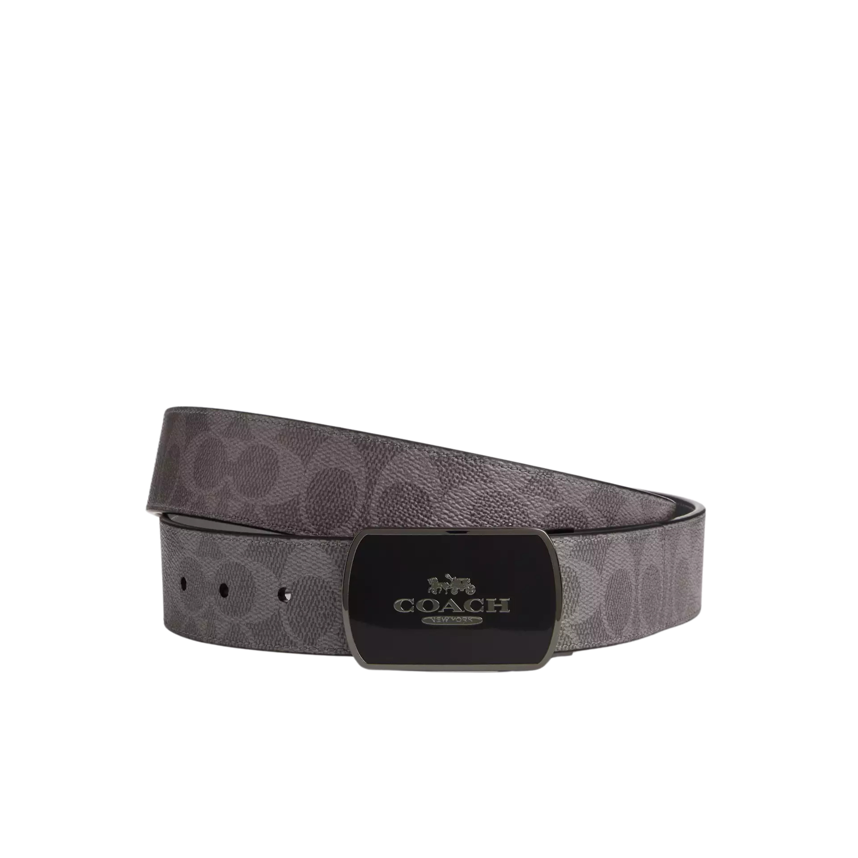 COACH Men Plaque Buckle Cut To Size Reversible Belt 38 Mm - Grey Charcoal