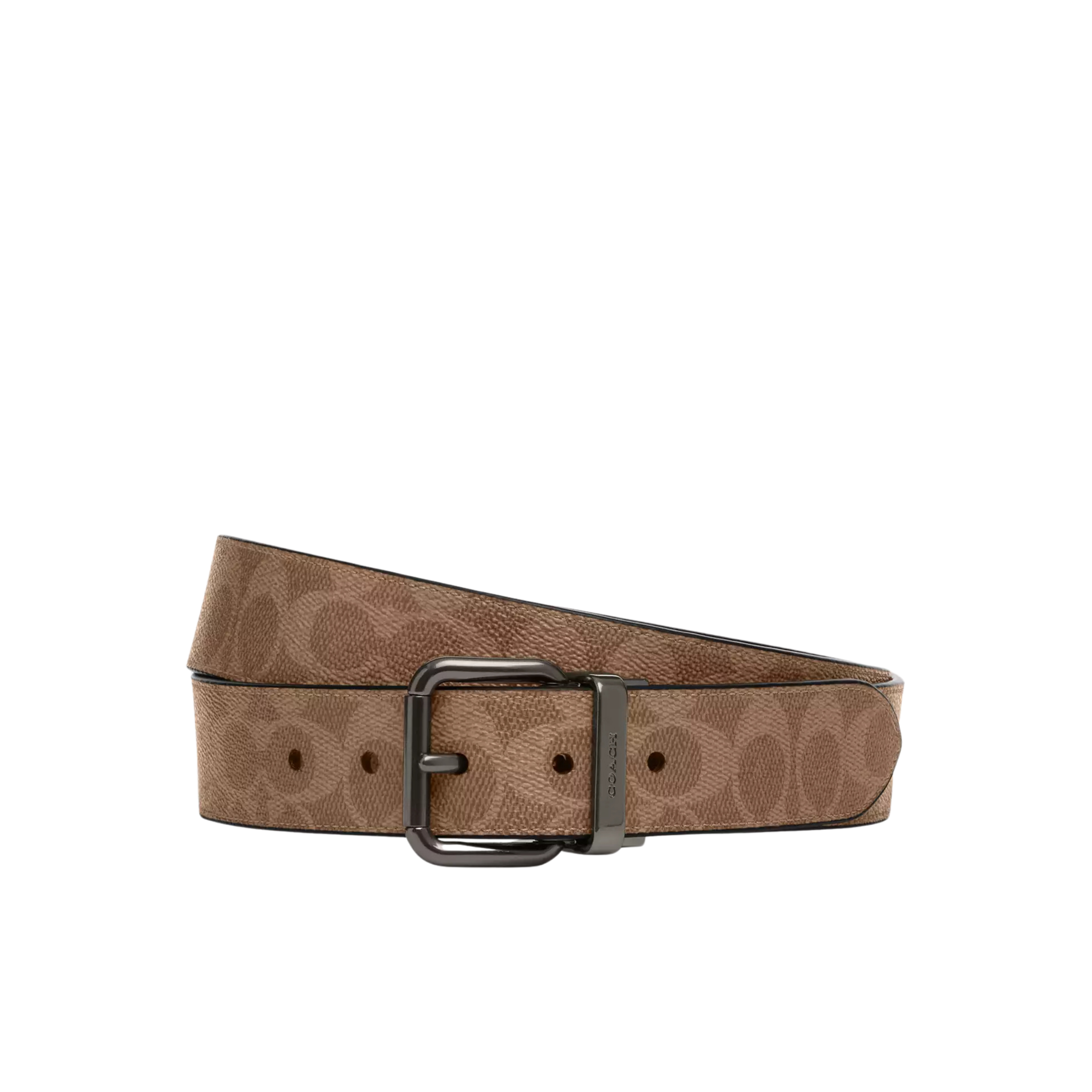 COACH Men Roller Buckle Cut To Size Reversible Belt 38 Mm - Gunmetal Tan Charcoal