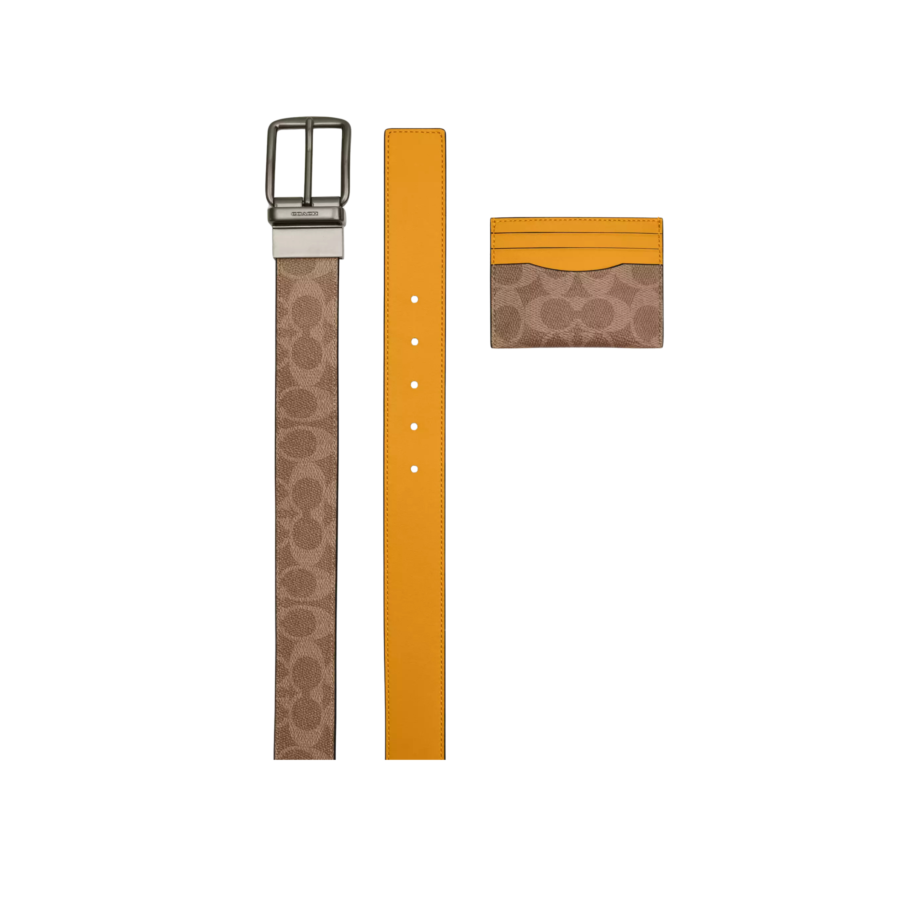 COACH Men Boxed Card Case And Belt Set - Gunmetal