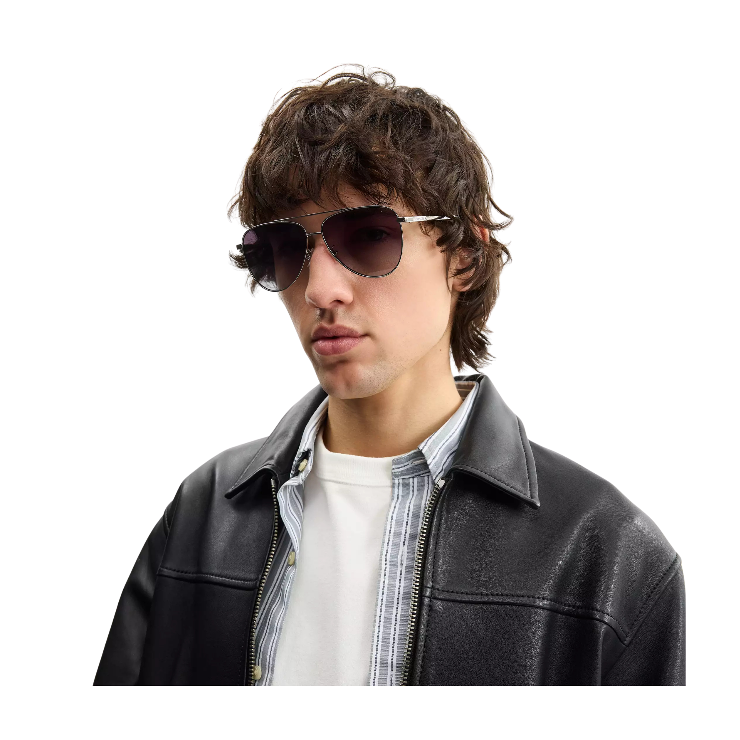 COACH Men C Hardware Metal Pilot Sunglasses - Silver